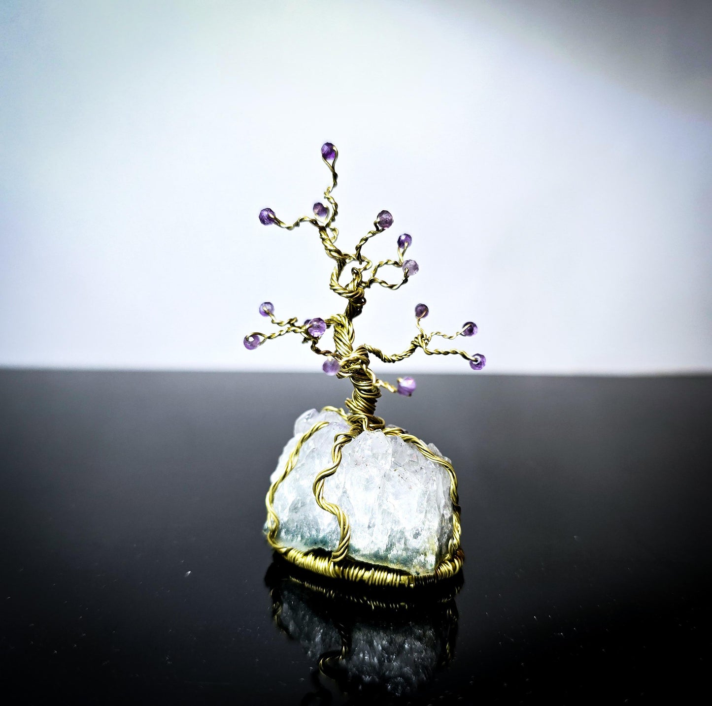 Tree of Life Ornament Amethyst Gemstone and Brass