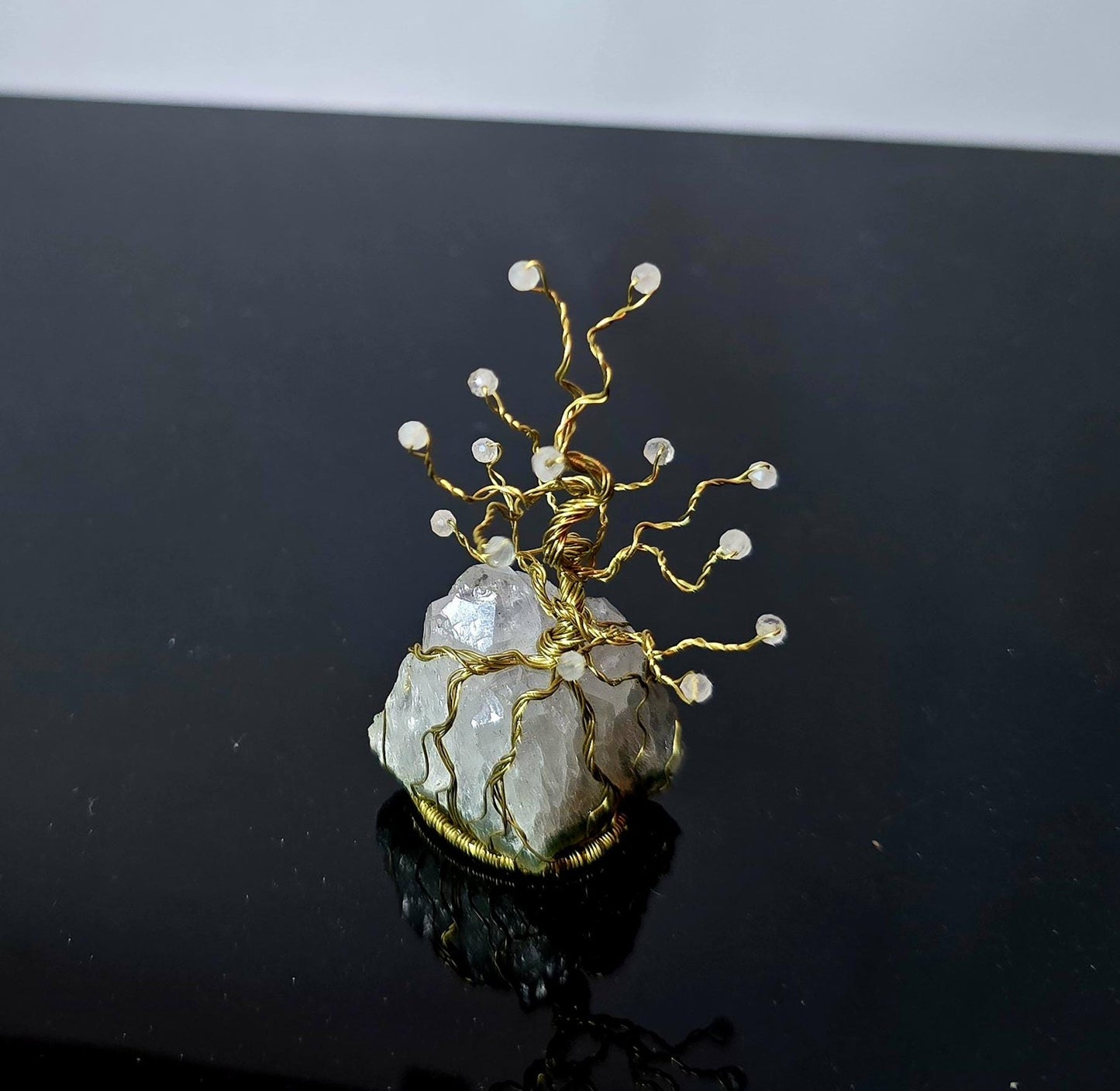Tree of Life Ornament Rose Quartz Amethyst Gemstone and Brass