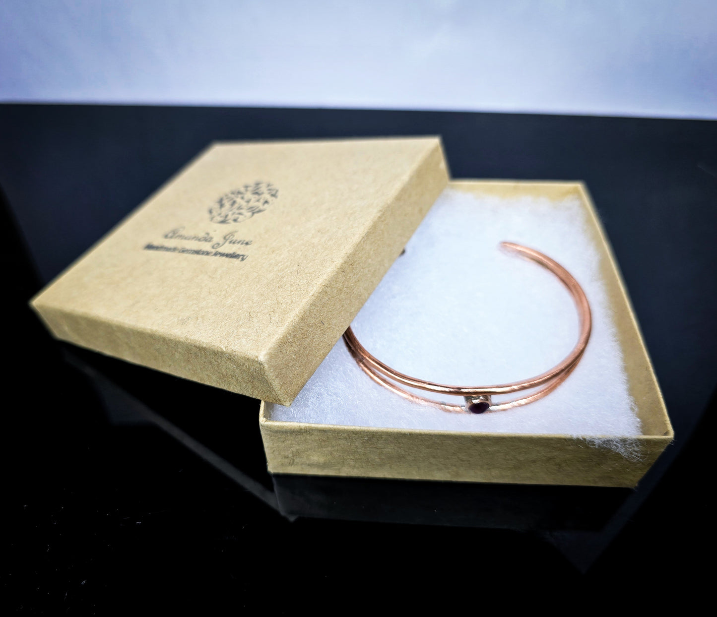 Garnet Gemstone Copper Bangle Handmade
