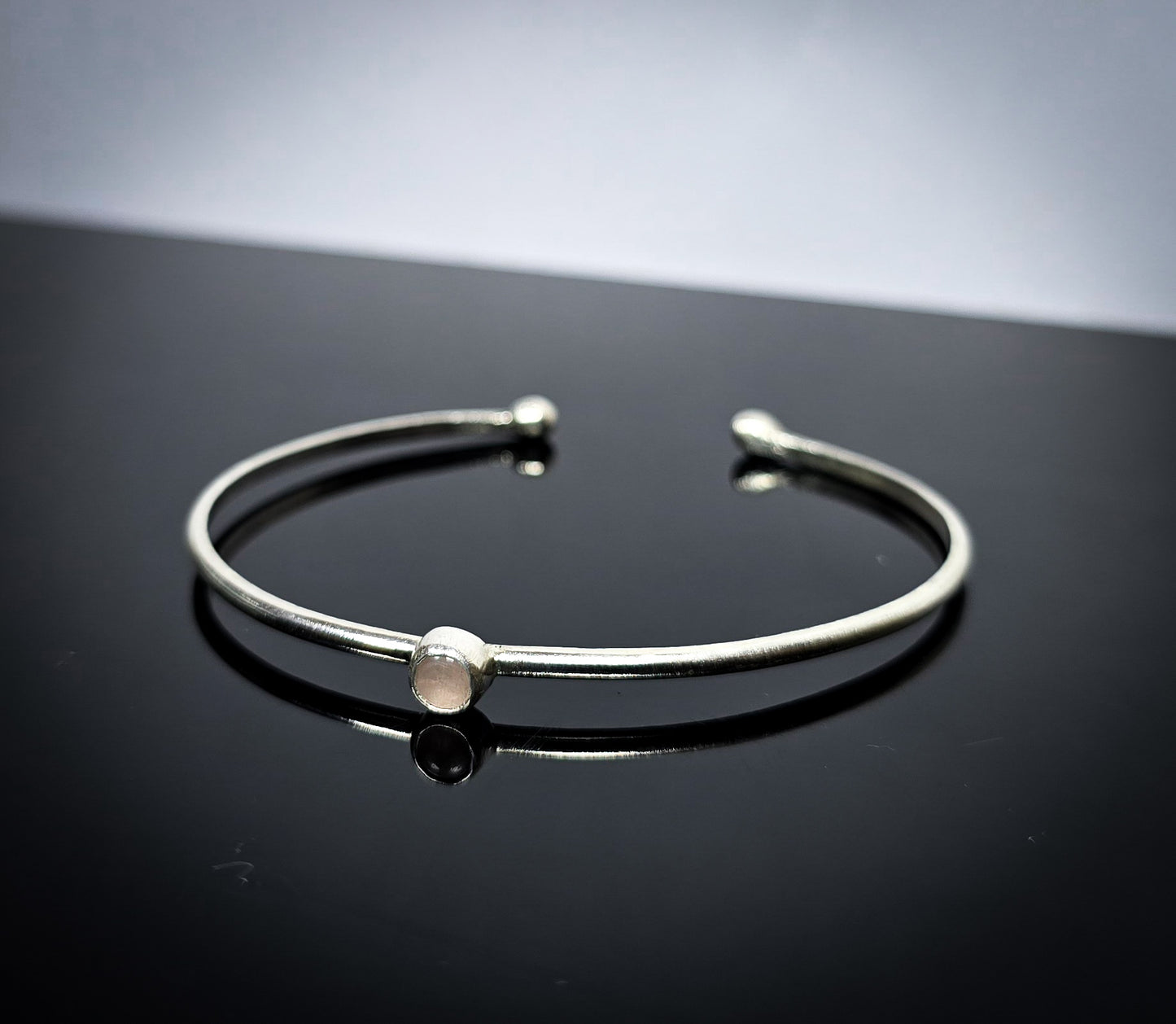 Rose Quartz and Sterling Silver Bangle Handmade
