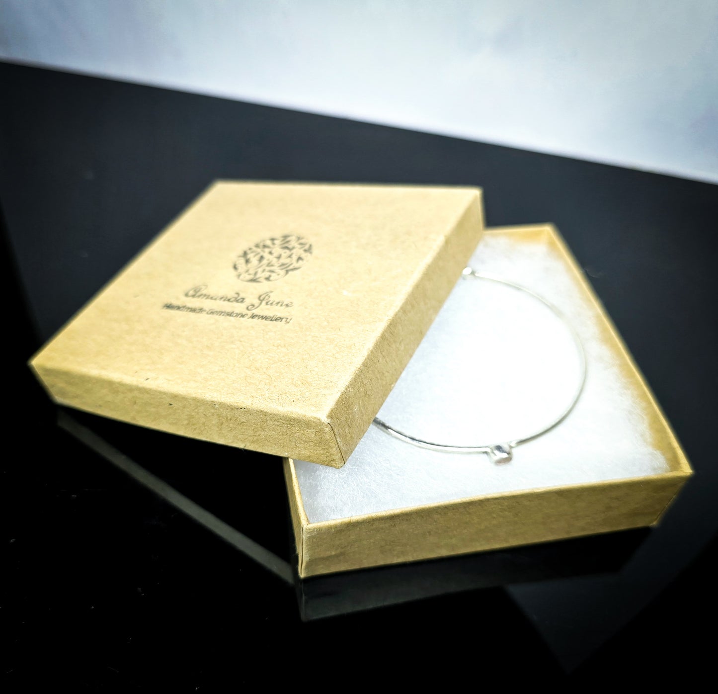 Rose Quartz and Sterling Silver Bangle Handmade