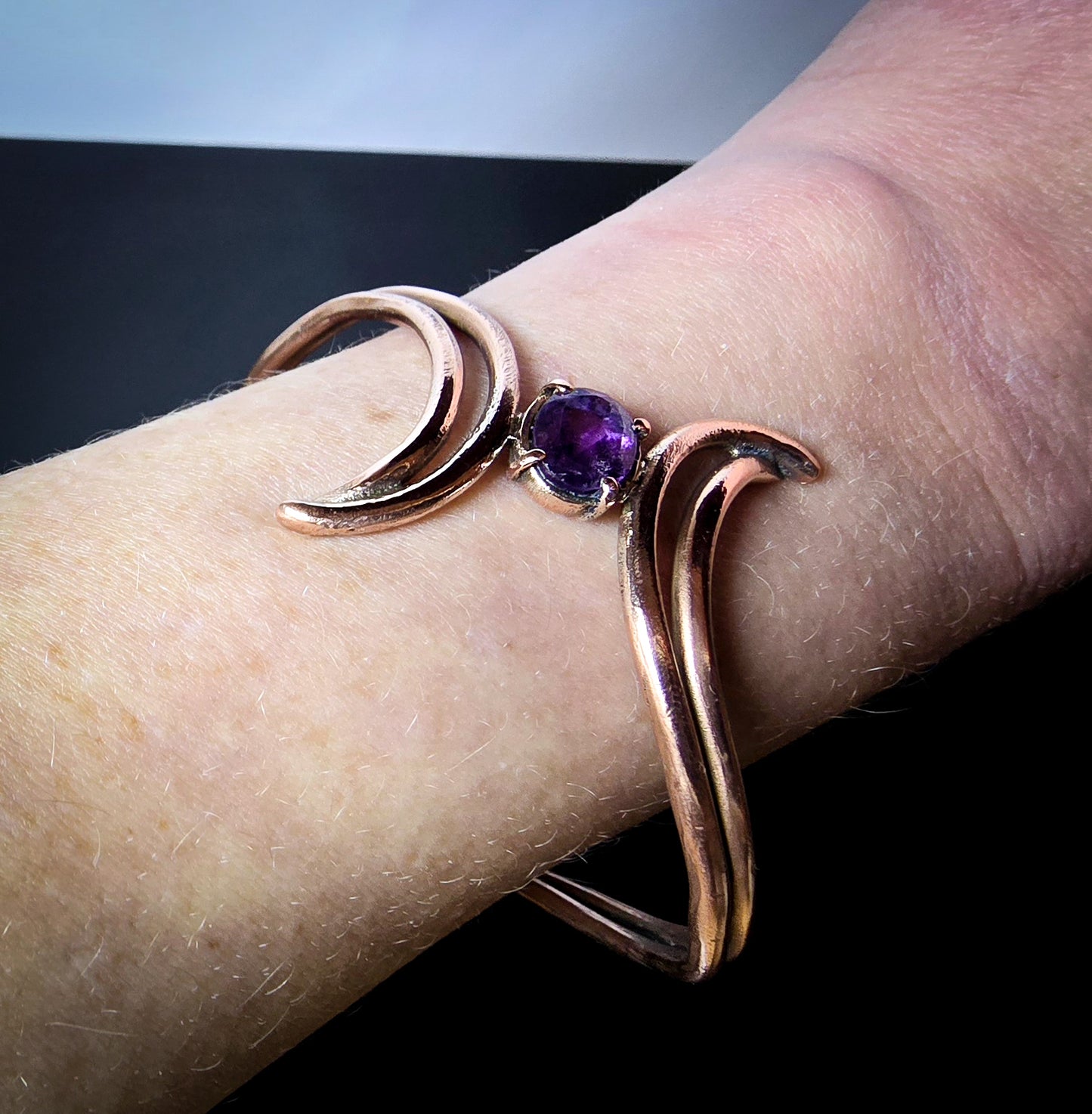 Amethyst and Copper Gemstone Unique Wave Bangle