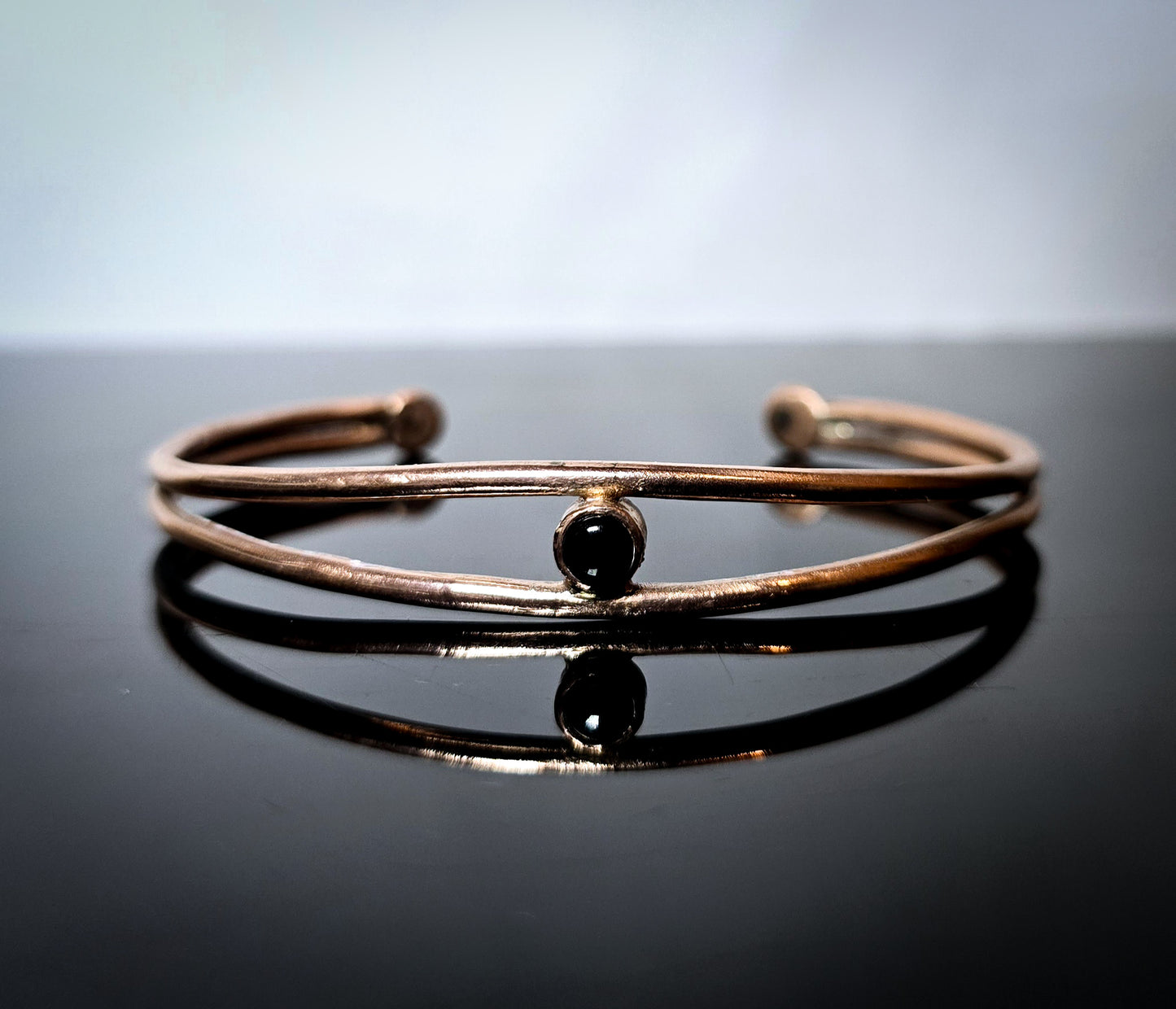 Onyx and Copper Gemstone Bangle Large Size Mens