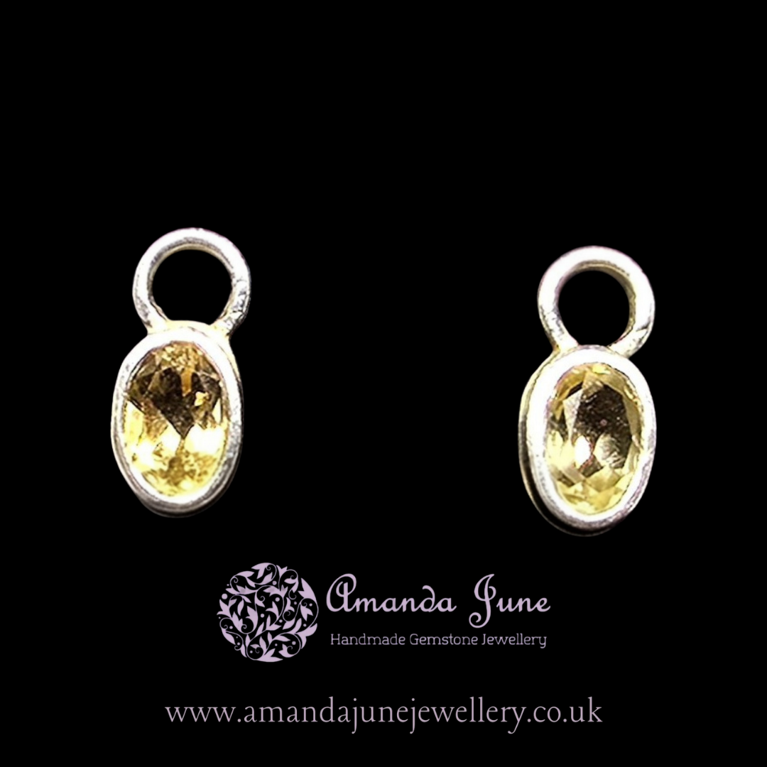 1 Pair Citrine Gemstone Charms - Sterling Silver - Ear Styling for Pierced Ears - Artisan Crafted - Natural Gemstone - November Birthstone