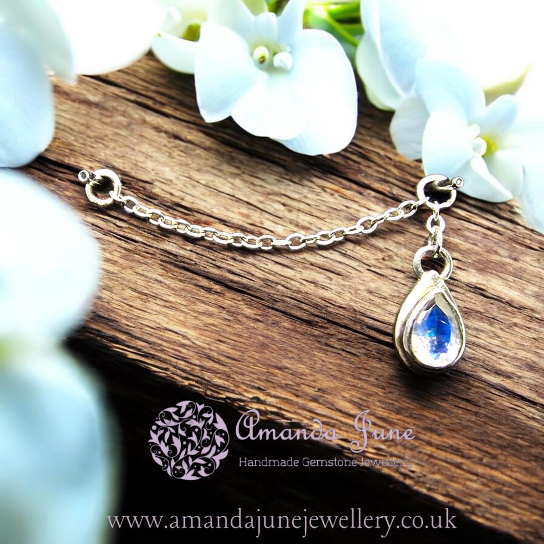 Rainbow Moonstone Ear Chain - Sterling Silver Artisan Crafted Gemstone Jewellery