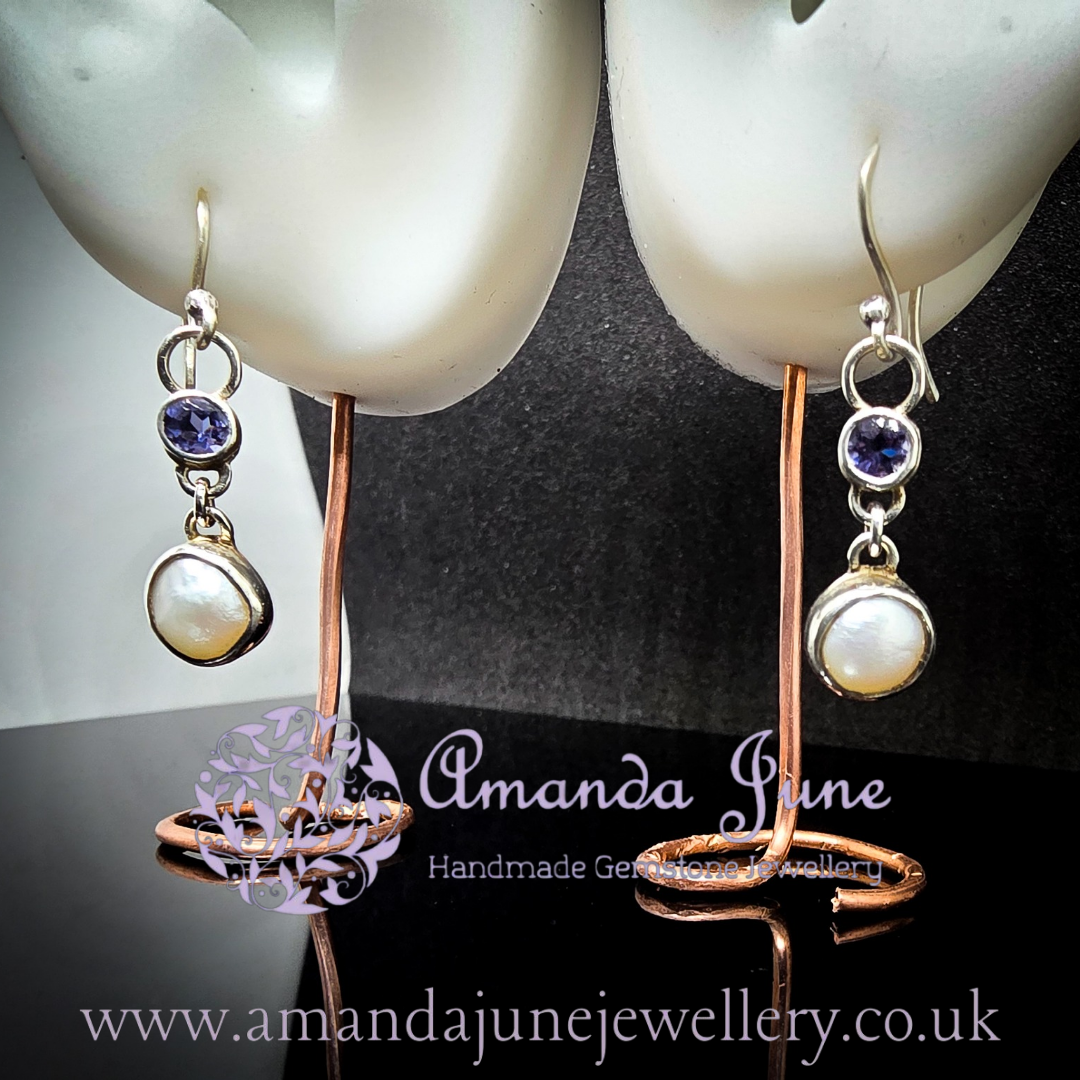 Iolite 'Water Sapphire' Pearl Earrings – Sterling Silver, Artisan Crafted, June Birthstone
