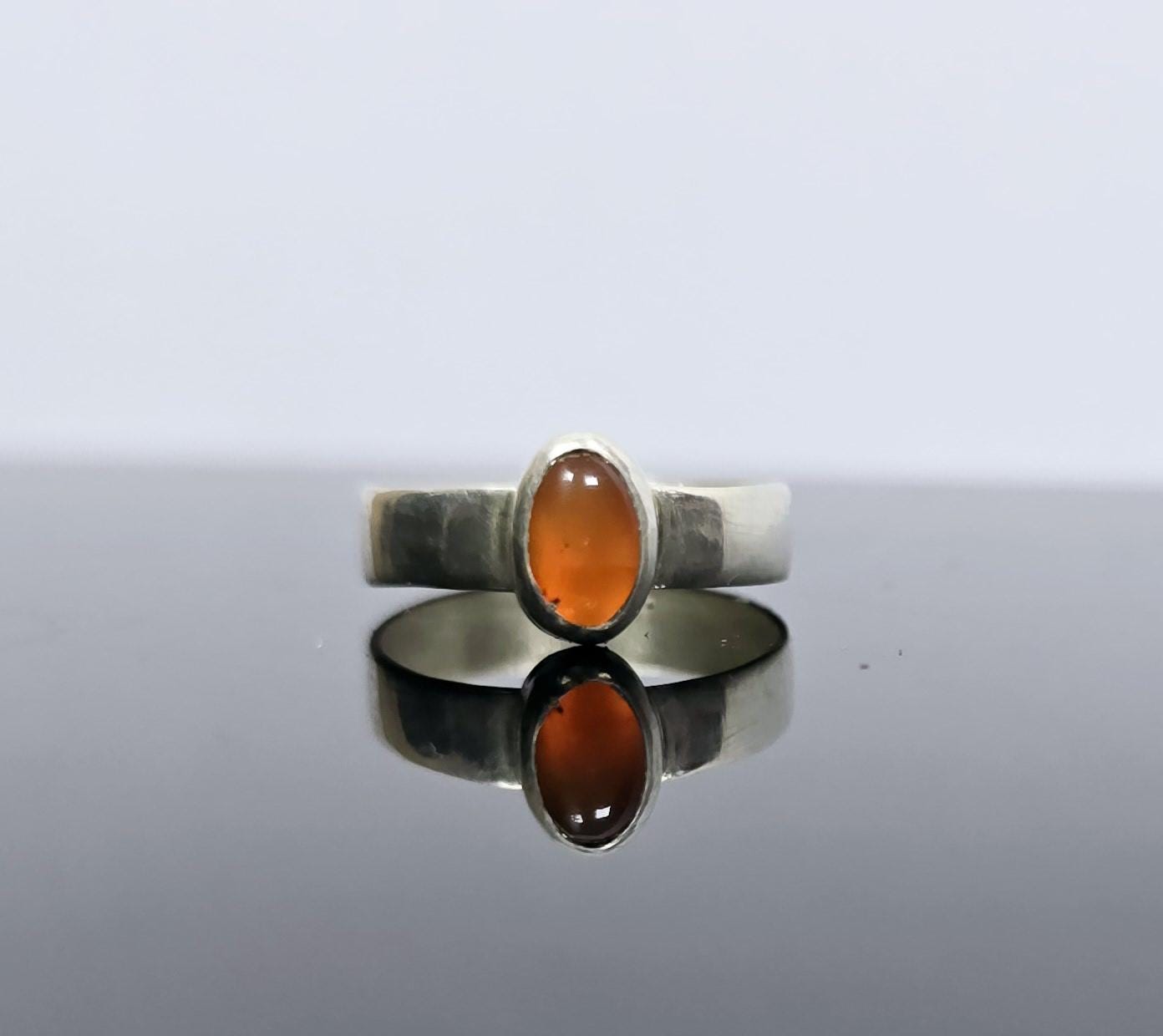 Carnelian Gemstone Ring Handmade in Sterling Silver UK Size J