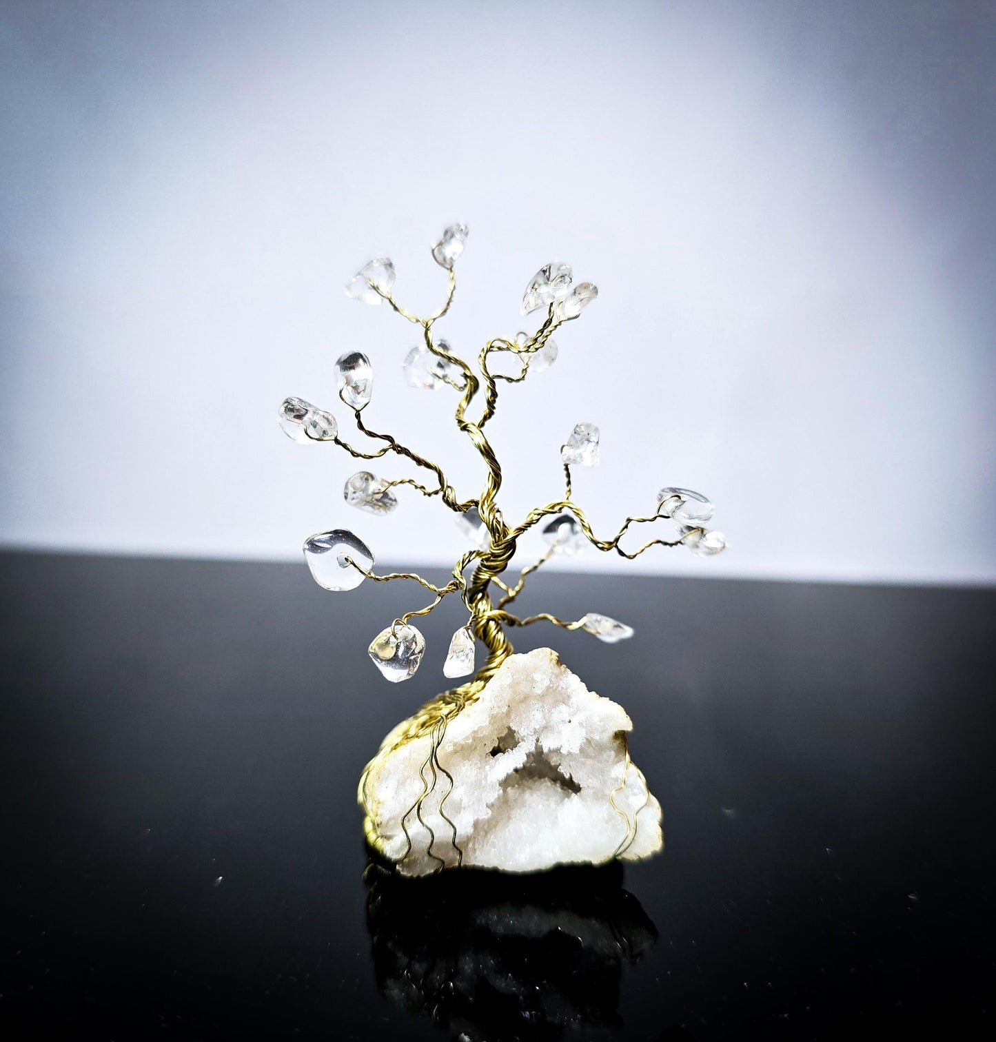 Tree of Life Quartz Geode Brass Ornament