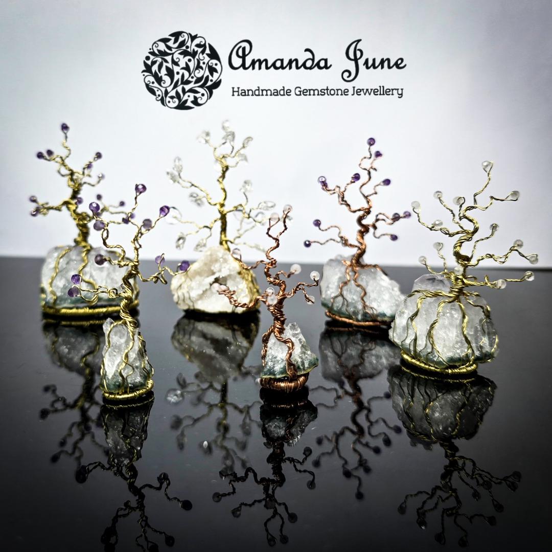 Tree of Life Ornament Rose Quartz Amethyst Gemstone and Brass