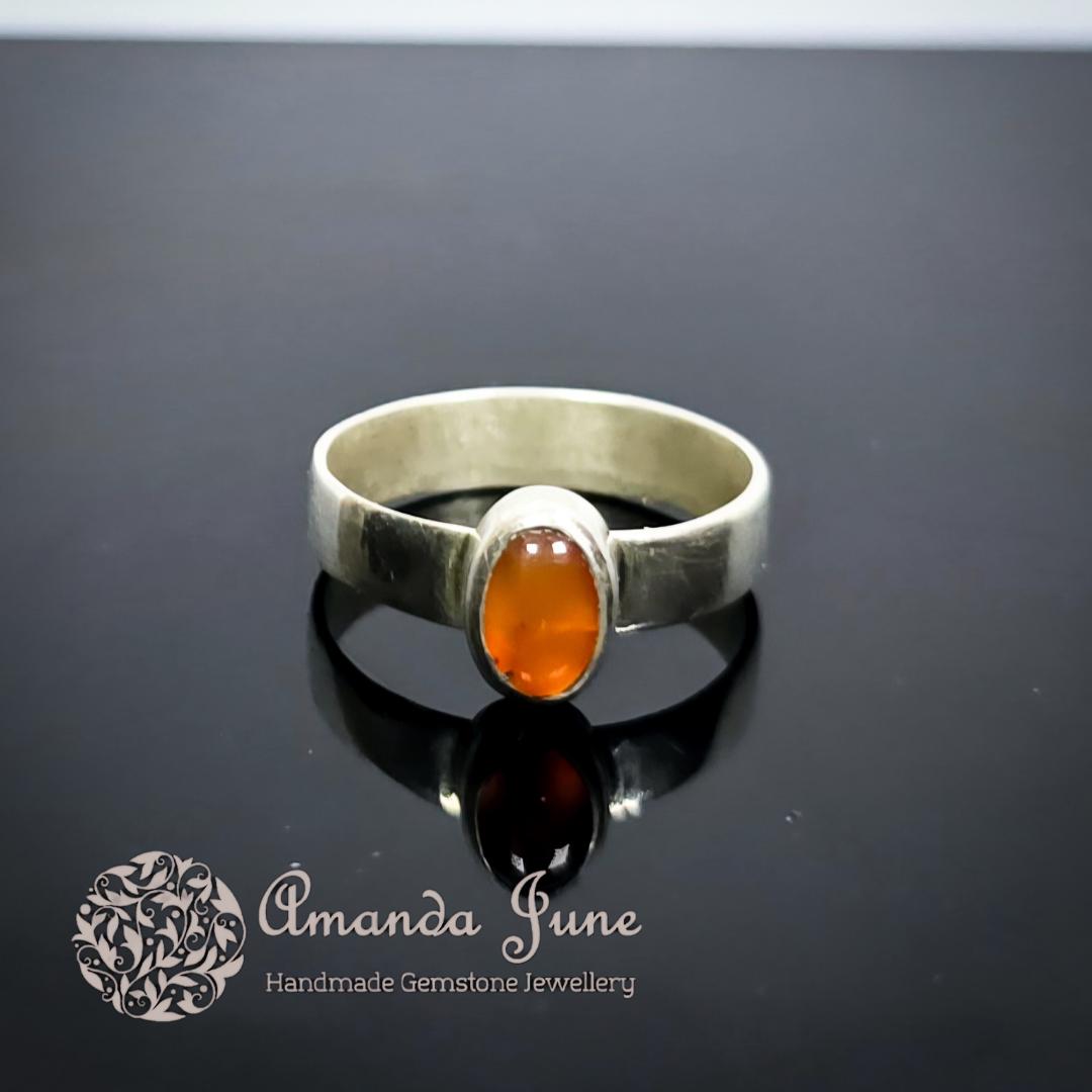 Carnelian Gemstone Ring Handmade in Sterling Silver UK Size J