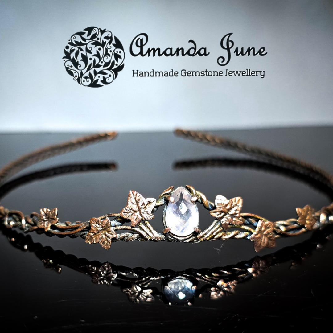 Rose Quartz Ivy Leaf Bridal Tiara Handmade in Copper
