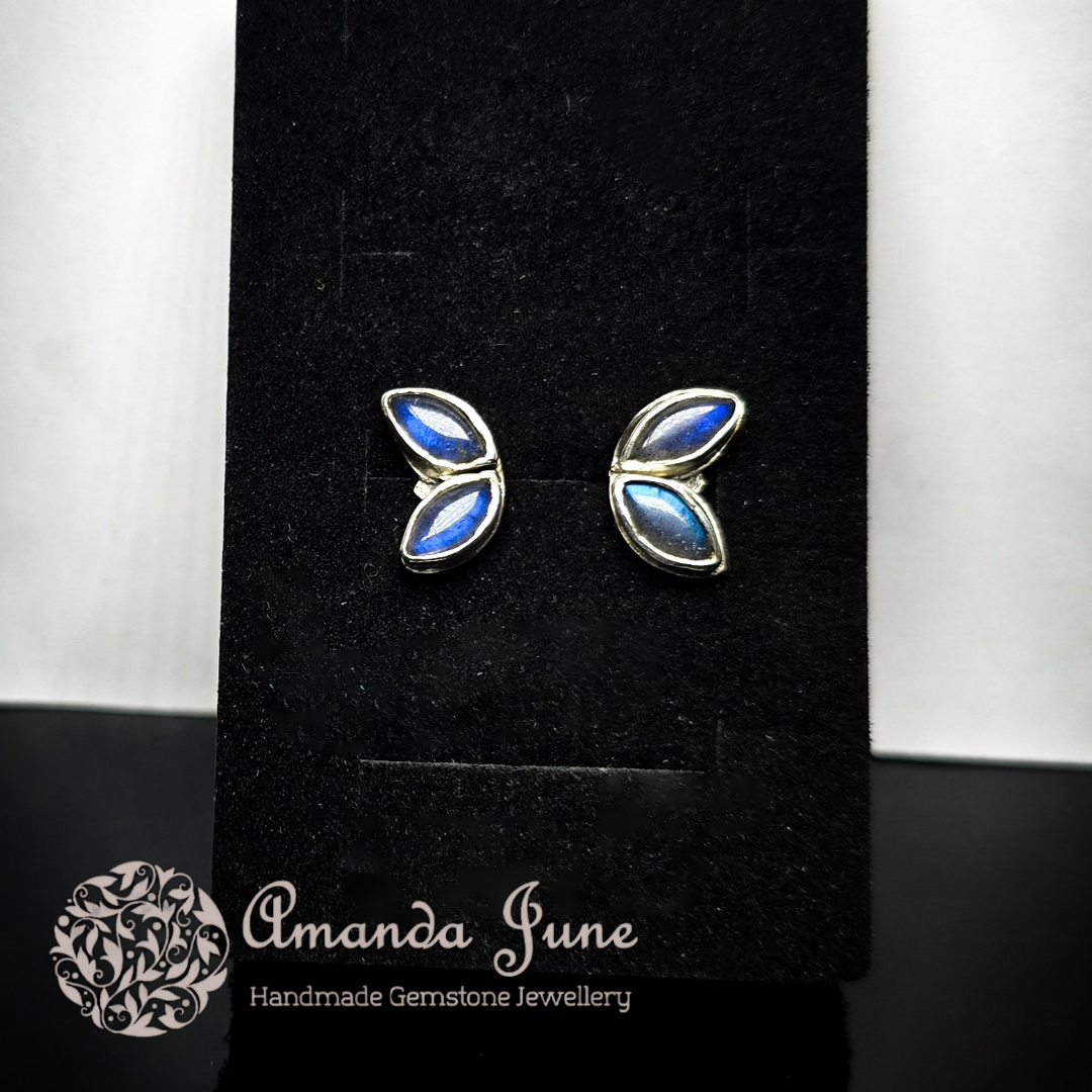 Labradorite Butterfly Stud Earrings Handmade in Sterling Silver