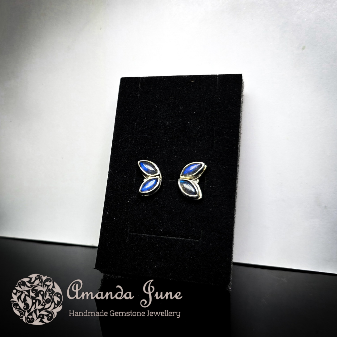 Labradorite Butterfly Stud Earrings Handmade in Sterling Silver