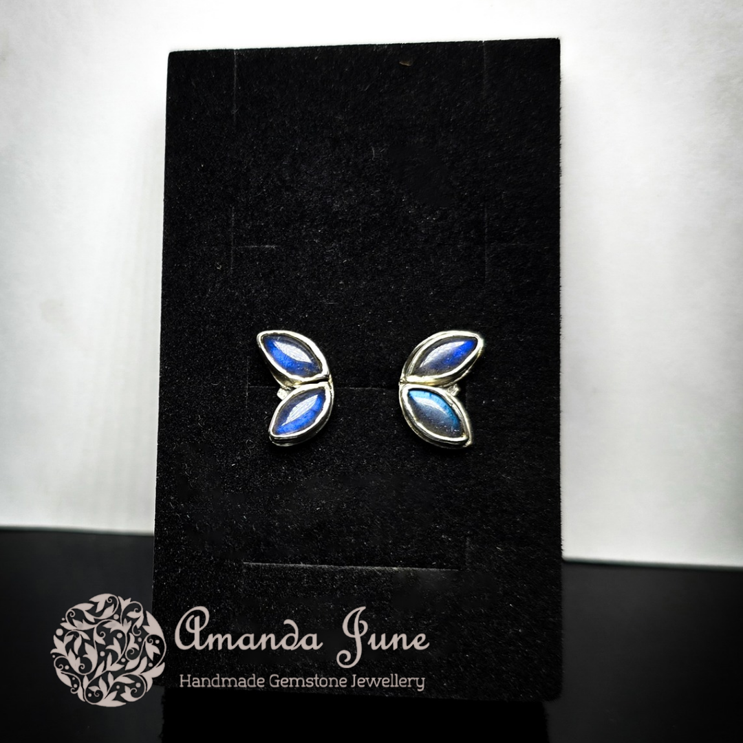 Labradorite Butterfly Stud Earrings Handmade in Sterling Silver