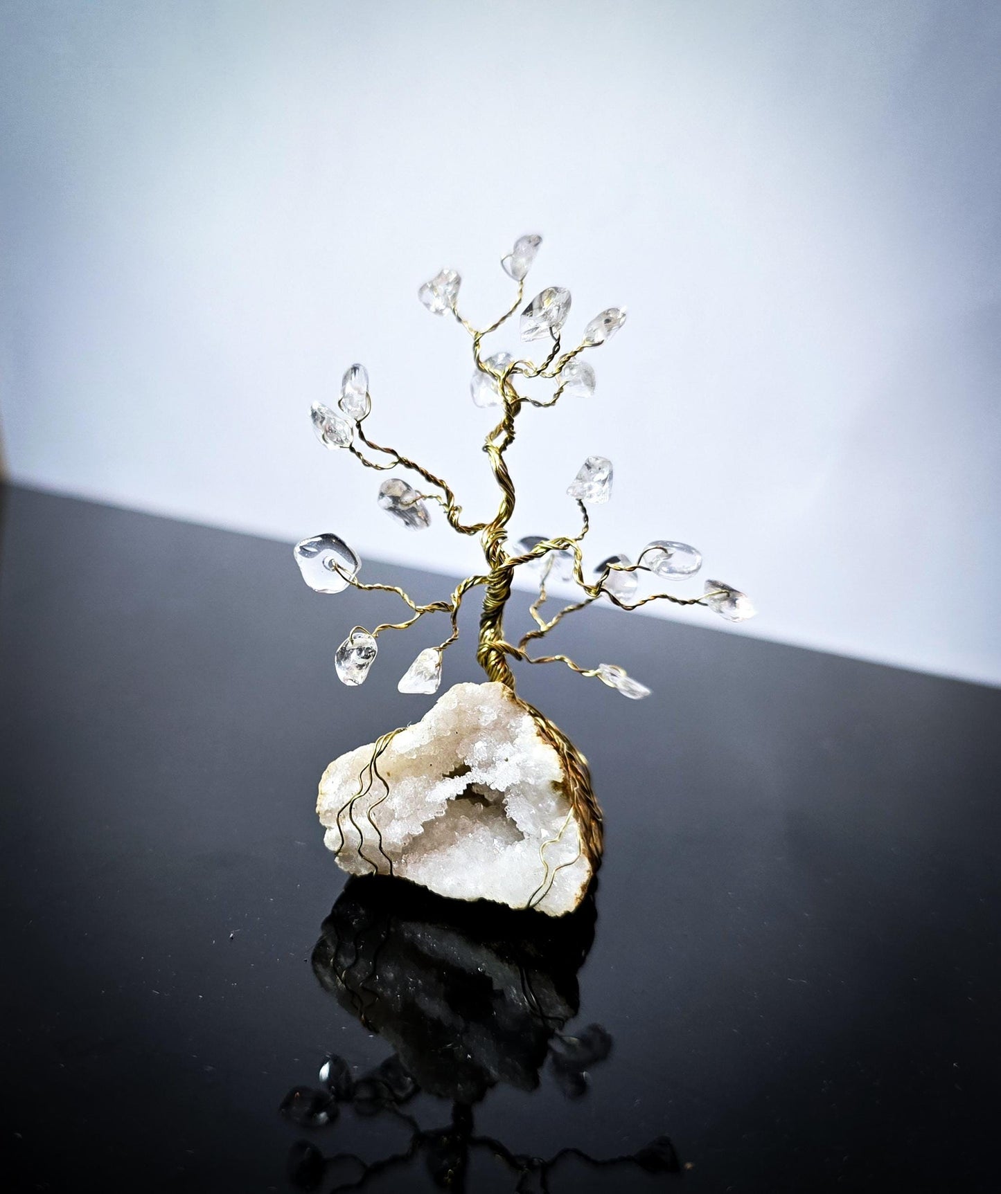 Tree of Life Quartz Geode Brass Ornament