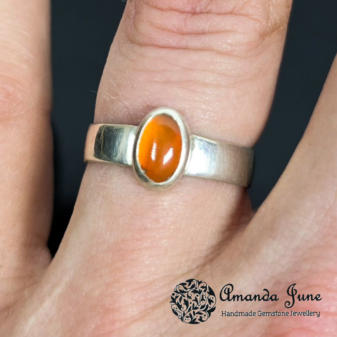 Carnelian Gemstone Ring Handmade in Sterling Silver UK Size J