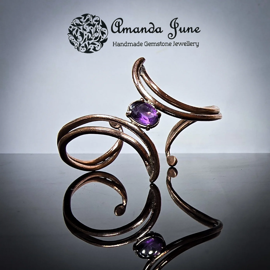 Amethyst and Copper Gemstone Unique Wave Bangle