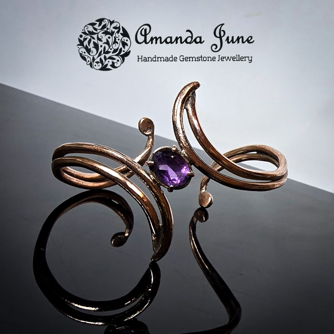 Amethyst and Copper Gemstone Unique Wave Bangle