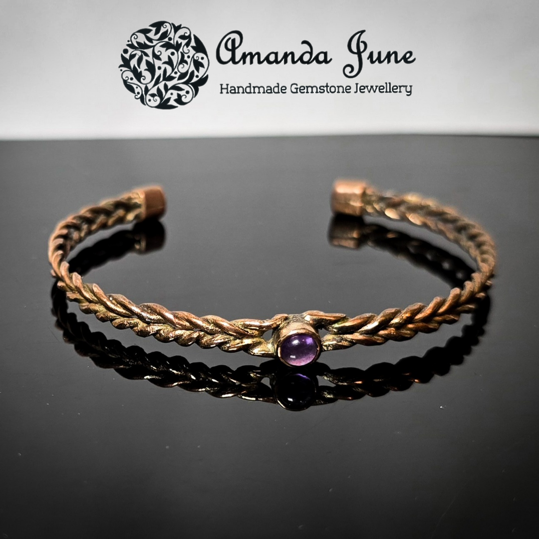 Amethyst and Copper Braided Gemstone Bangle