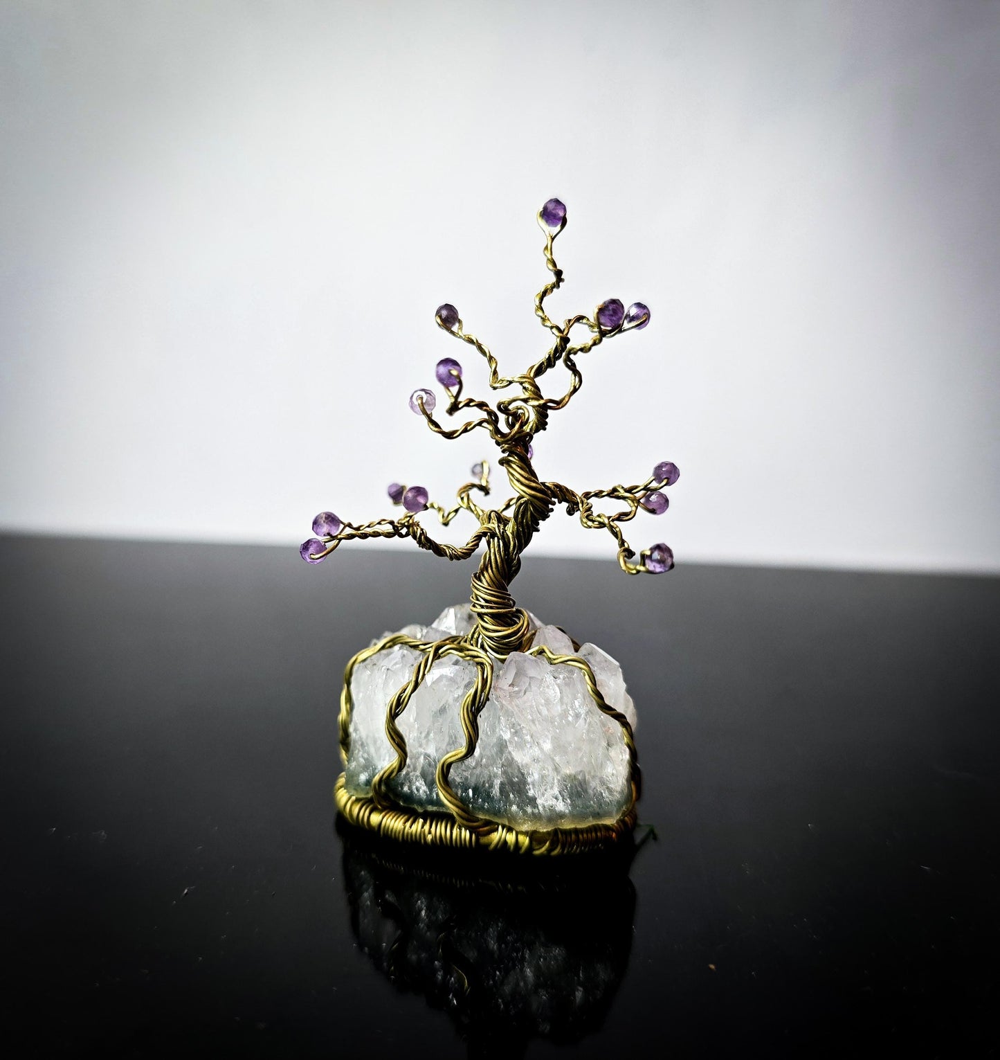 Tree of Life Ornament Amethyst Gemstone and Brass