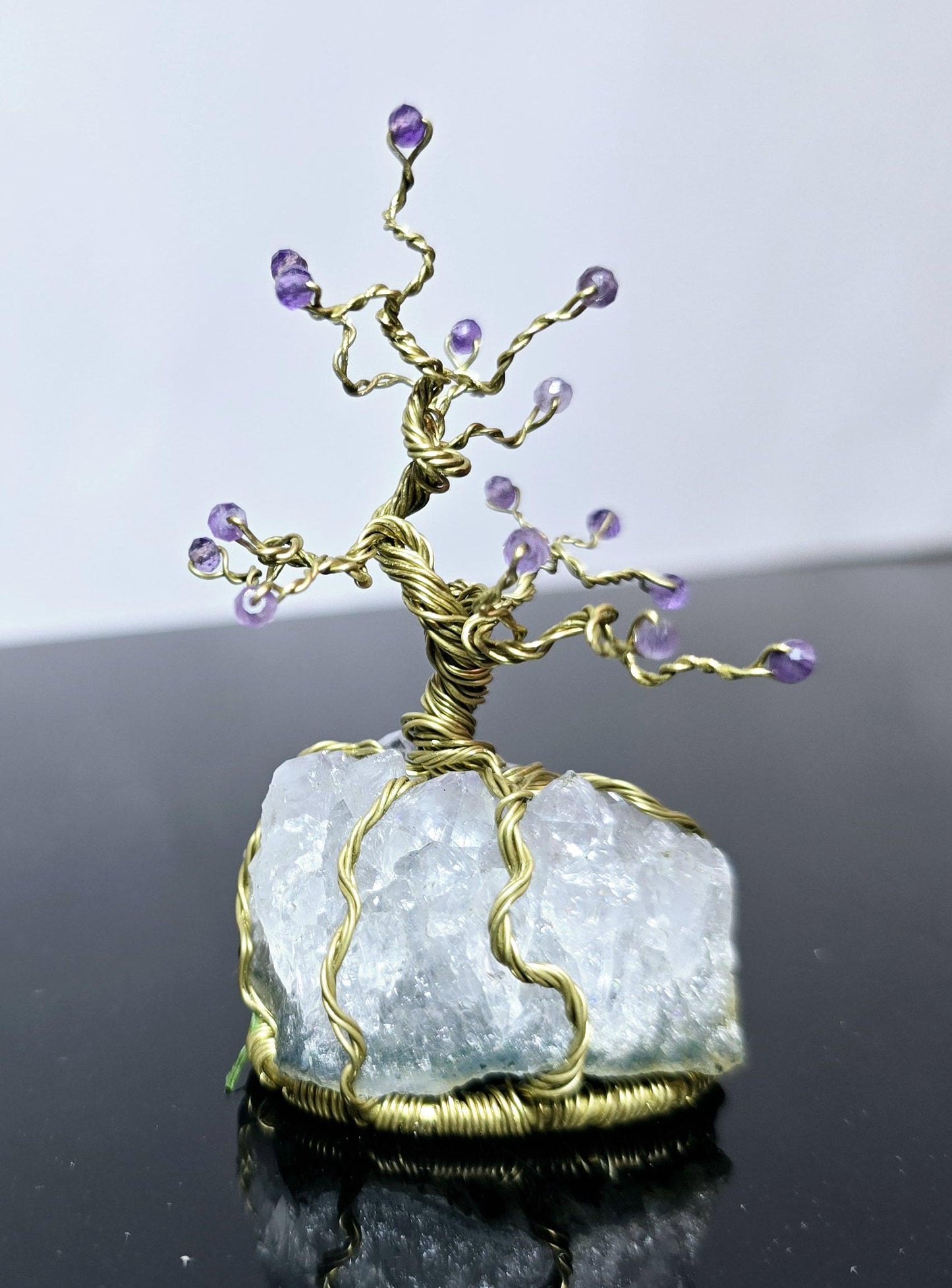 Tree of Life Ornament Amethyst Gemstone and Brass