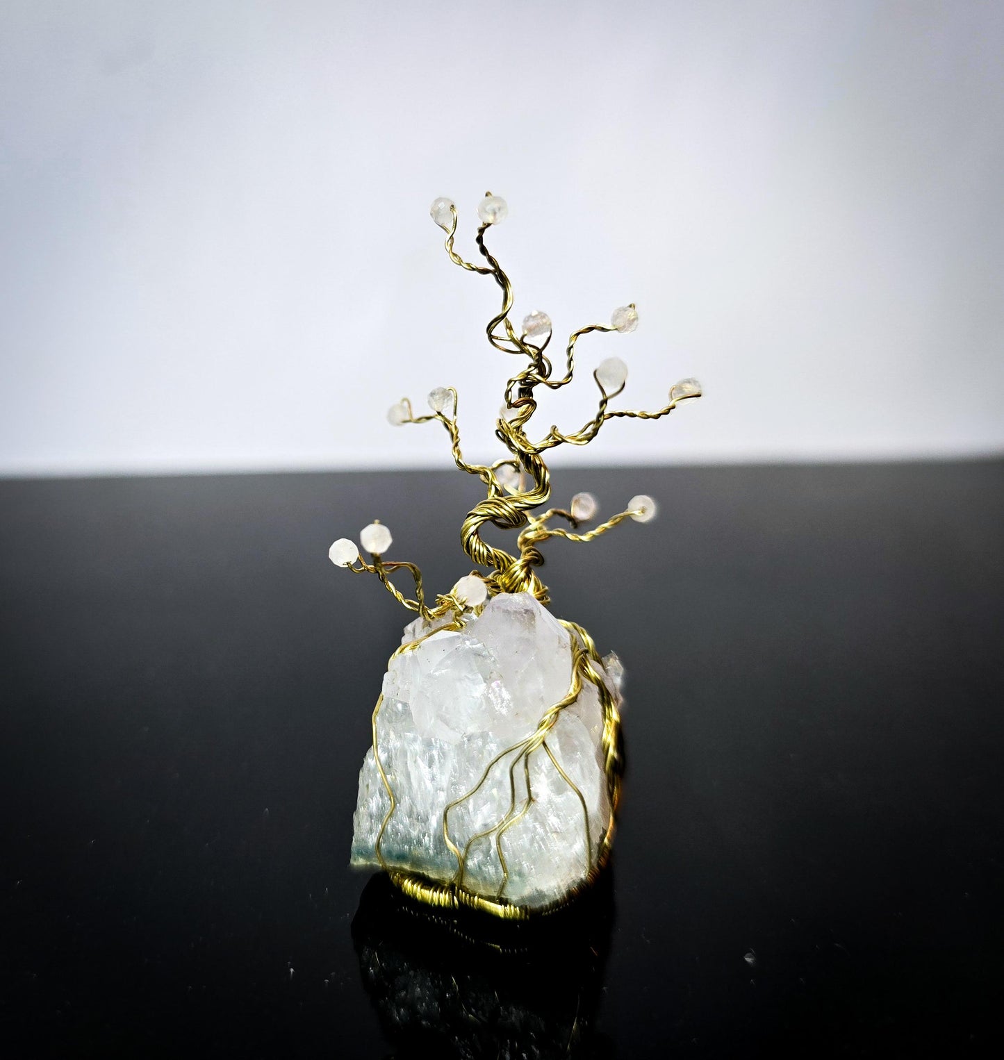 Tree of Life Ornament Rose Quartz Amethyst Gemstone and Brass