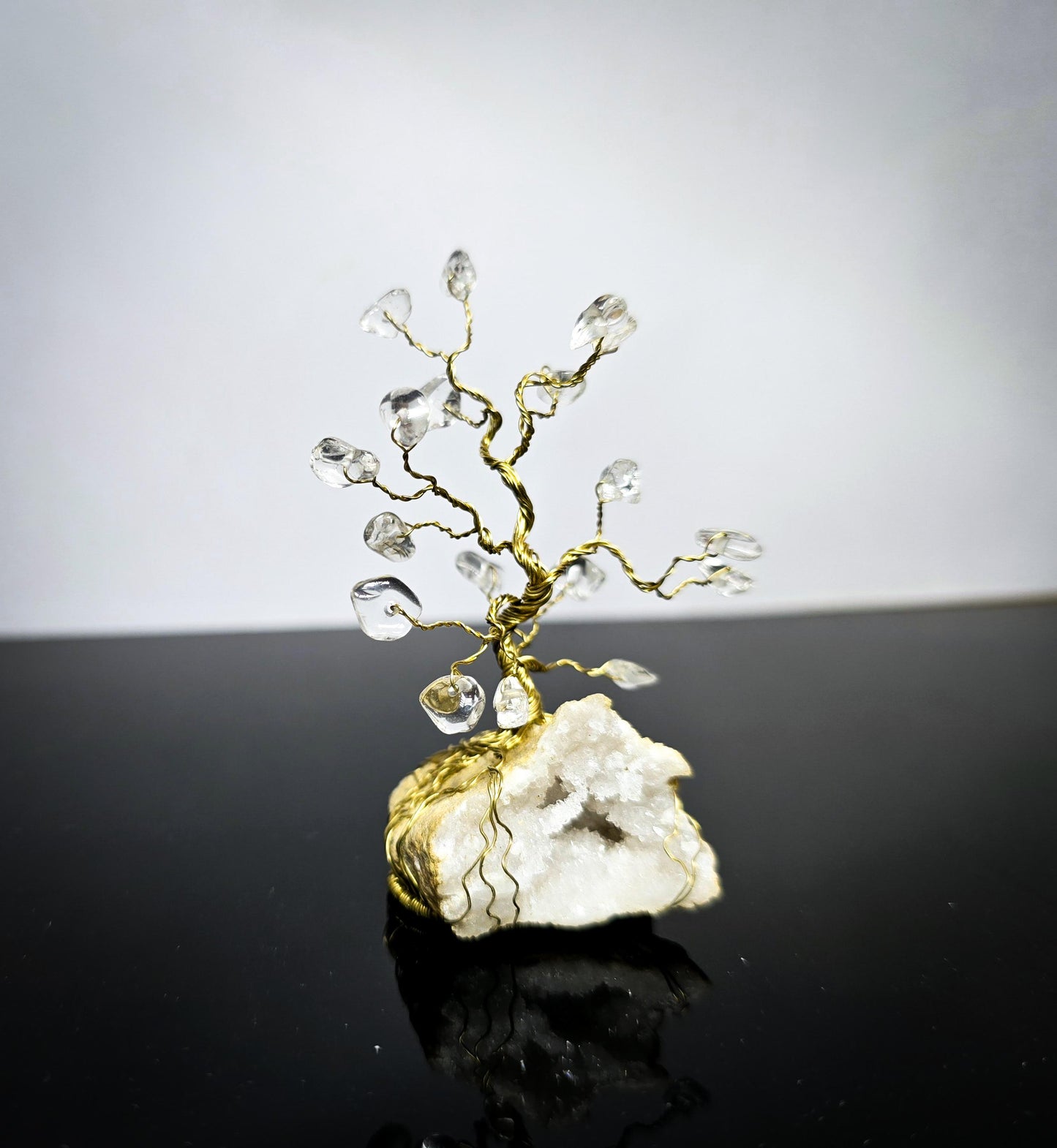 Tree of Life Quartz Geode Brass Ornament