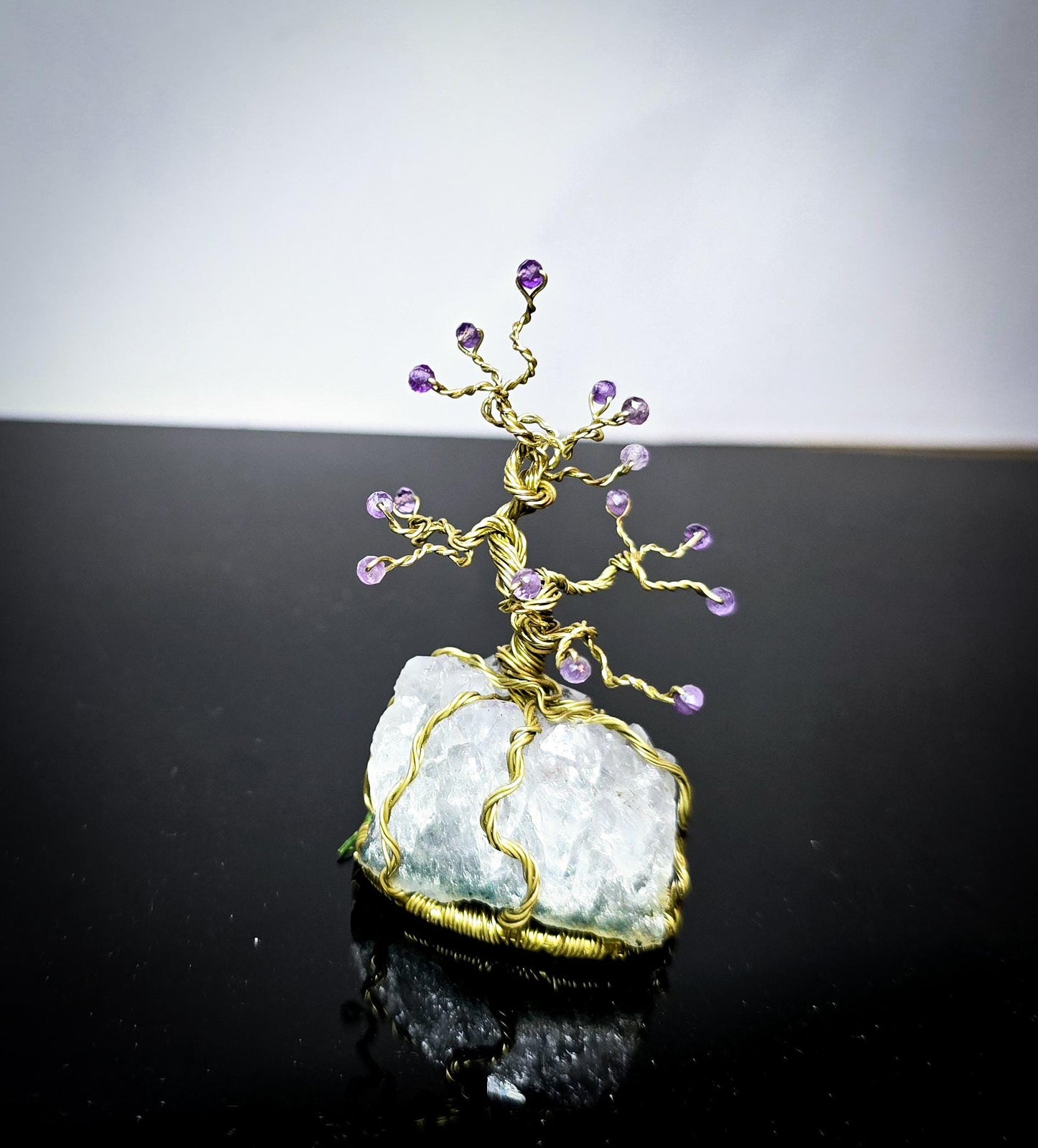 Tree of Life Ornament Amethyst Gemstone and Brass