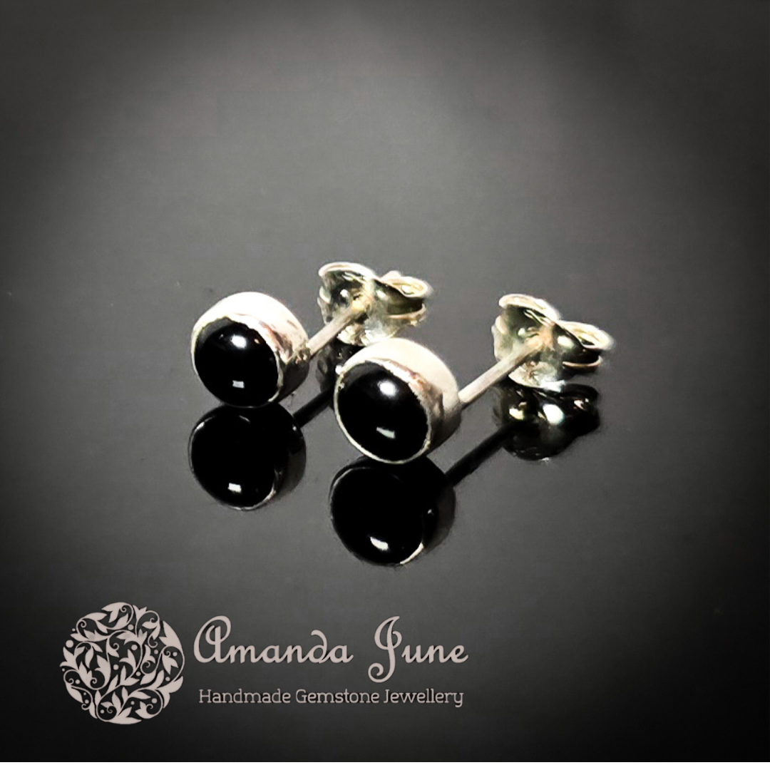 Onyx Gemstone Unisex Stud Earrings Handmade in Sterling Silver