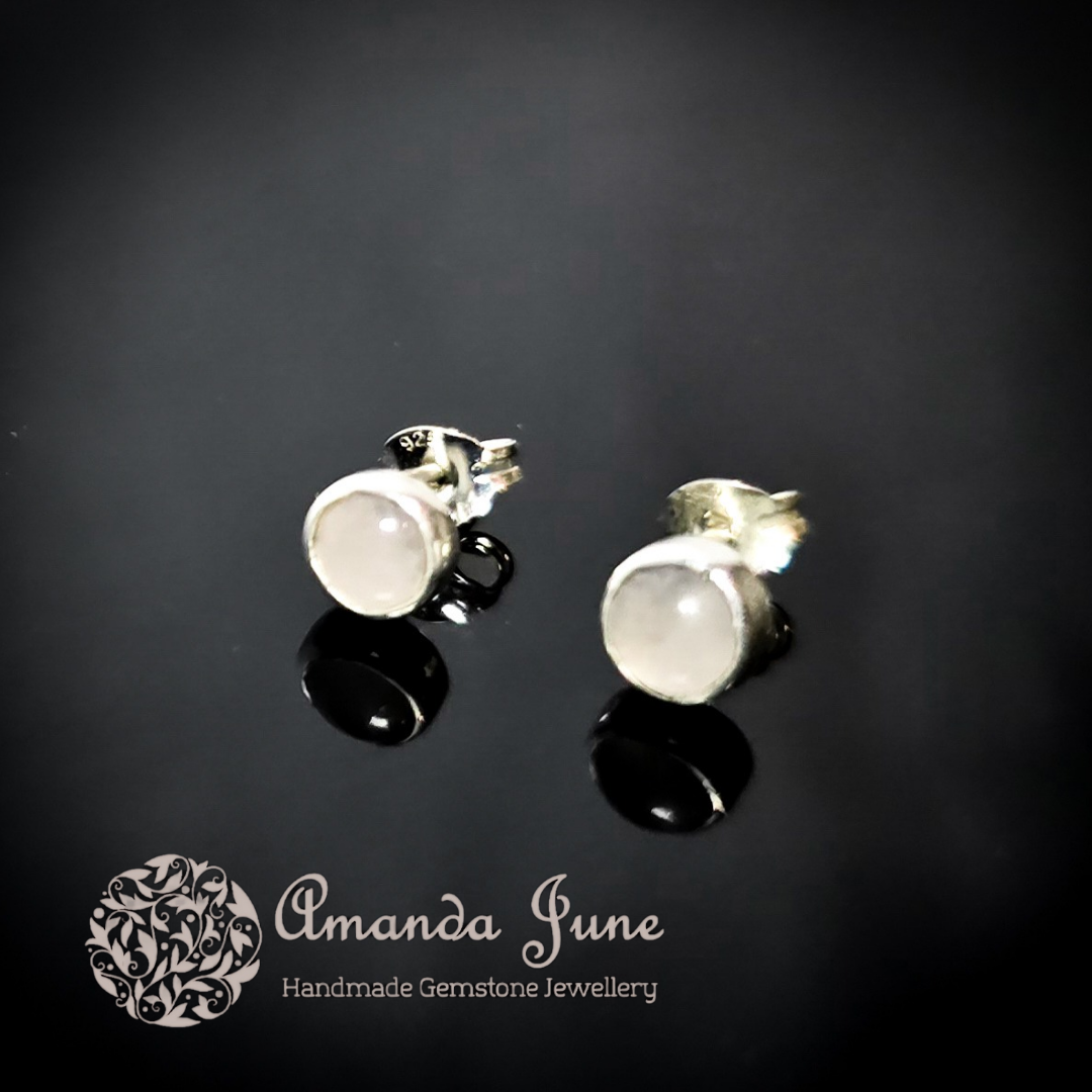 Rose Quartz Dainty Gemstone Stud Earrings Handmade in Sterling Silver