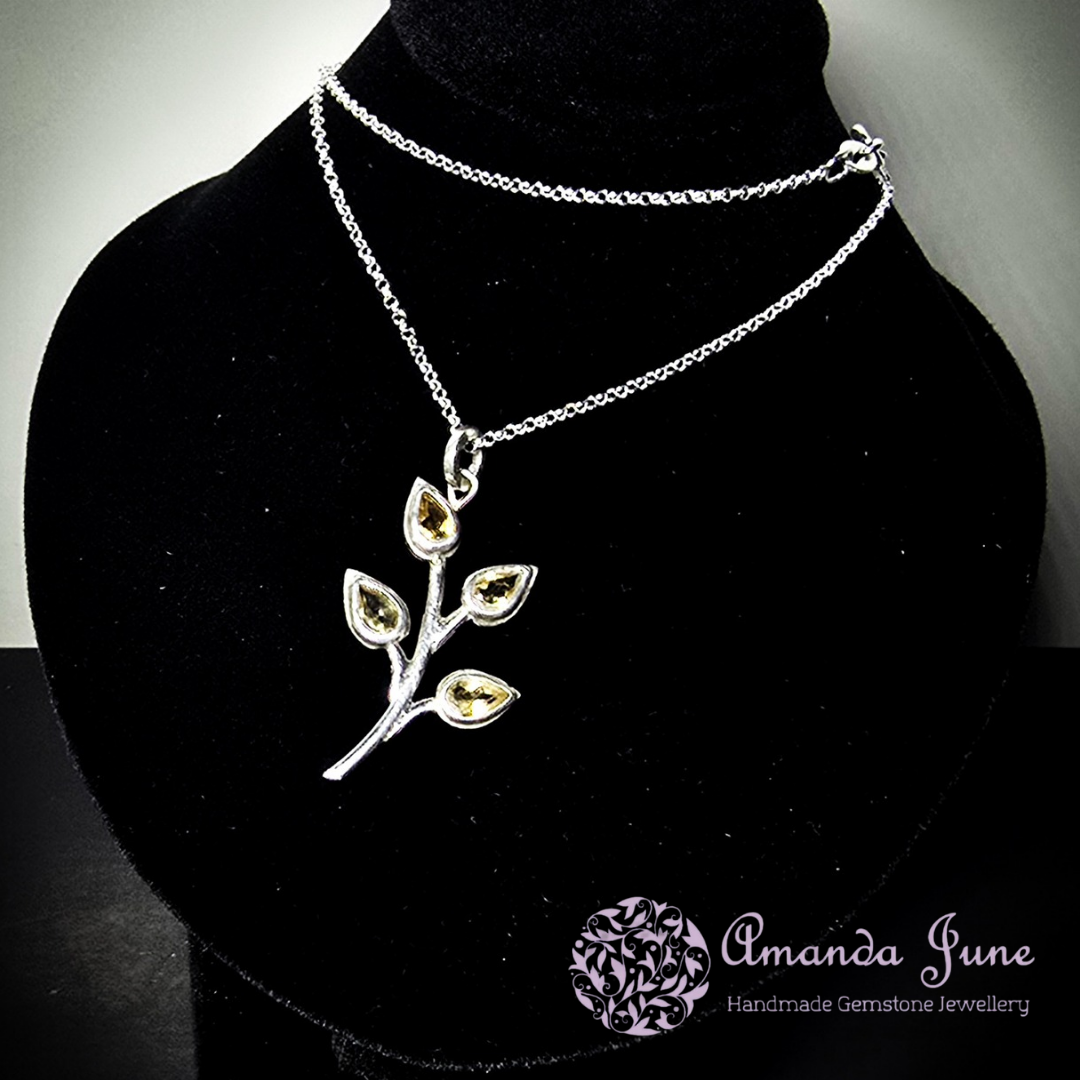 Citrine Leaf Pendant in Sterling Silver Nature-Inspired Handmade Gemstone Pendant