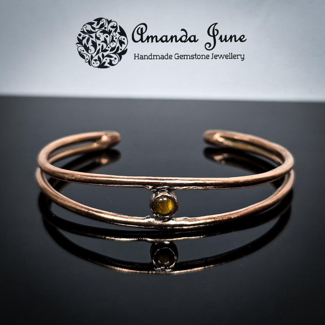 Tigers Eye Gemstone Copper Bangle Handmade