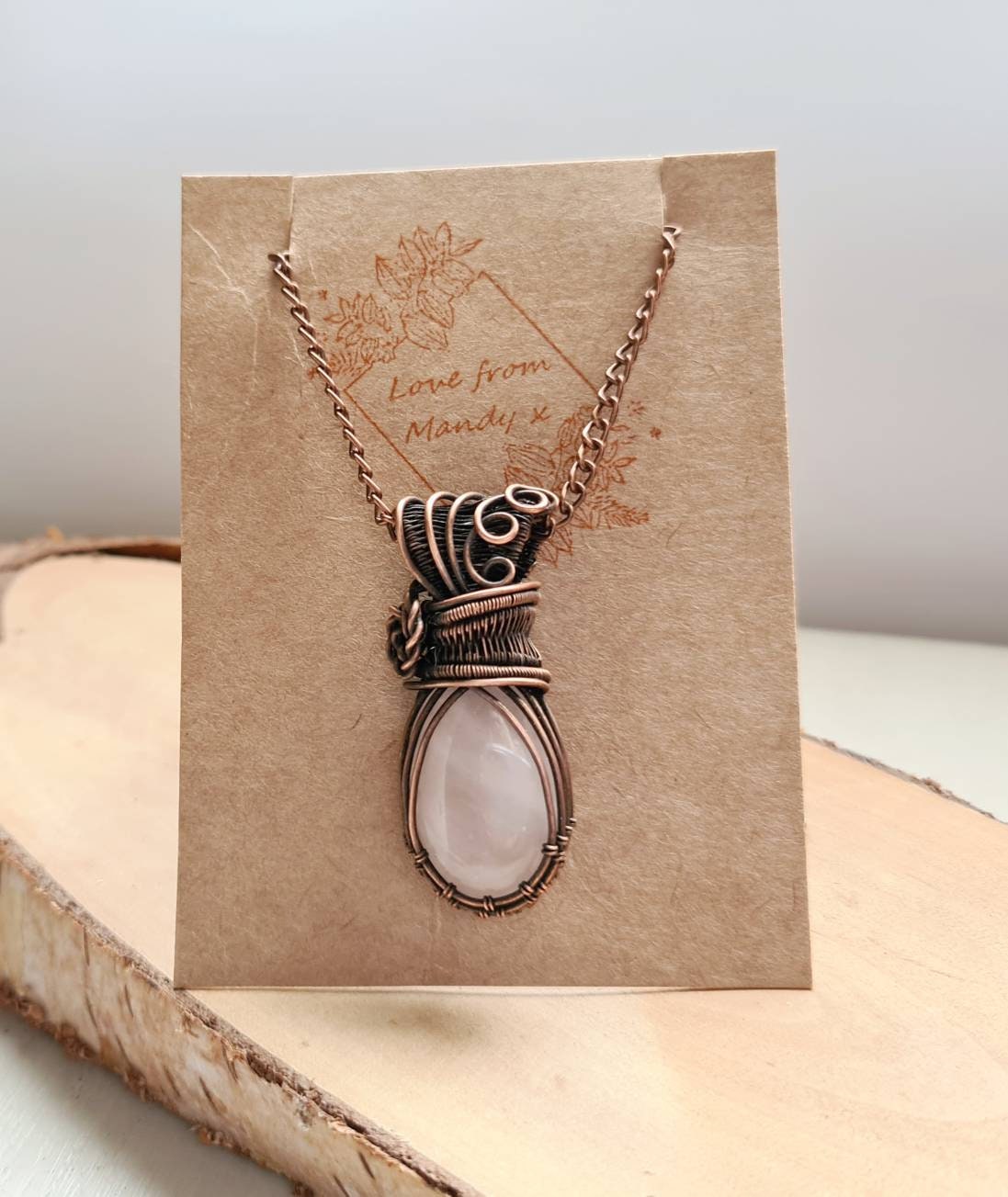 Rose Quartz Pendant in Copper