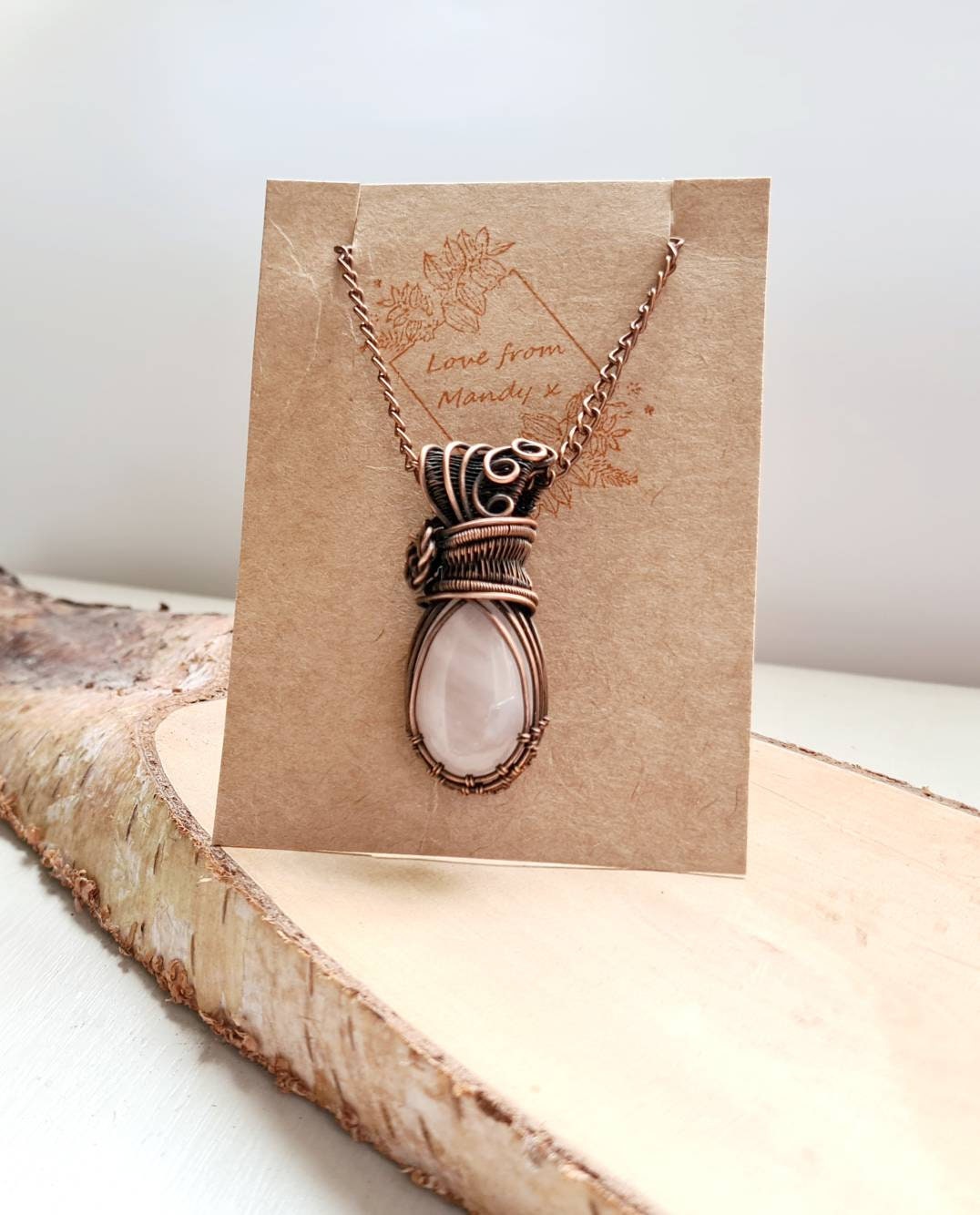Rose Quartz Pendant in Copper