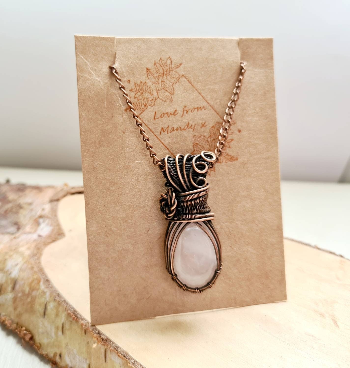 Rose Quartz Pendant in Copper