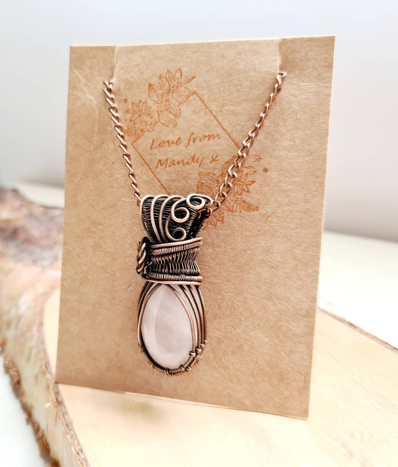 Rose Quartz Pendant in Copper