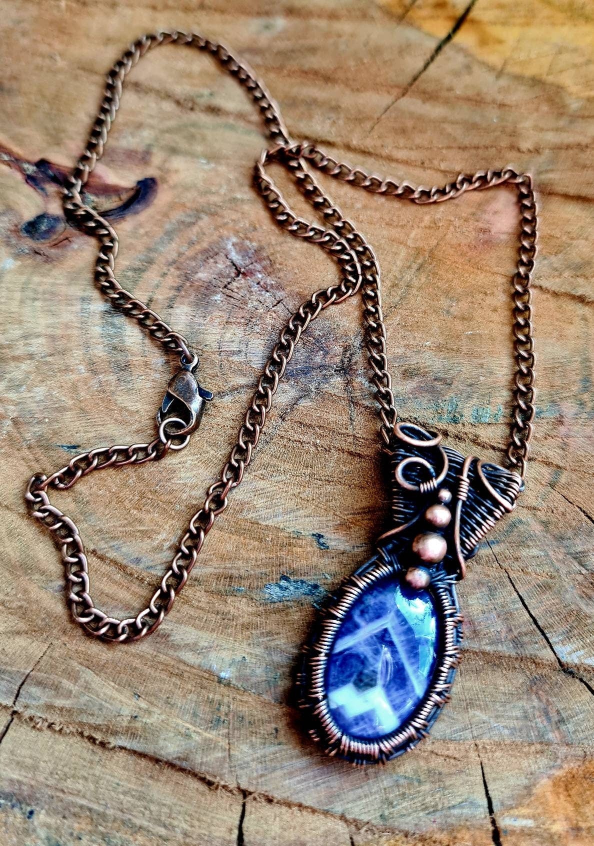 Chevron Amethyst Gemstone Pendant in Copper