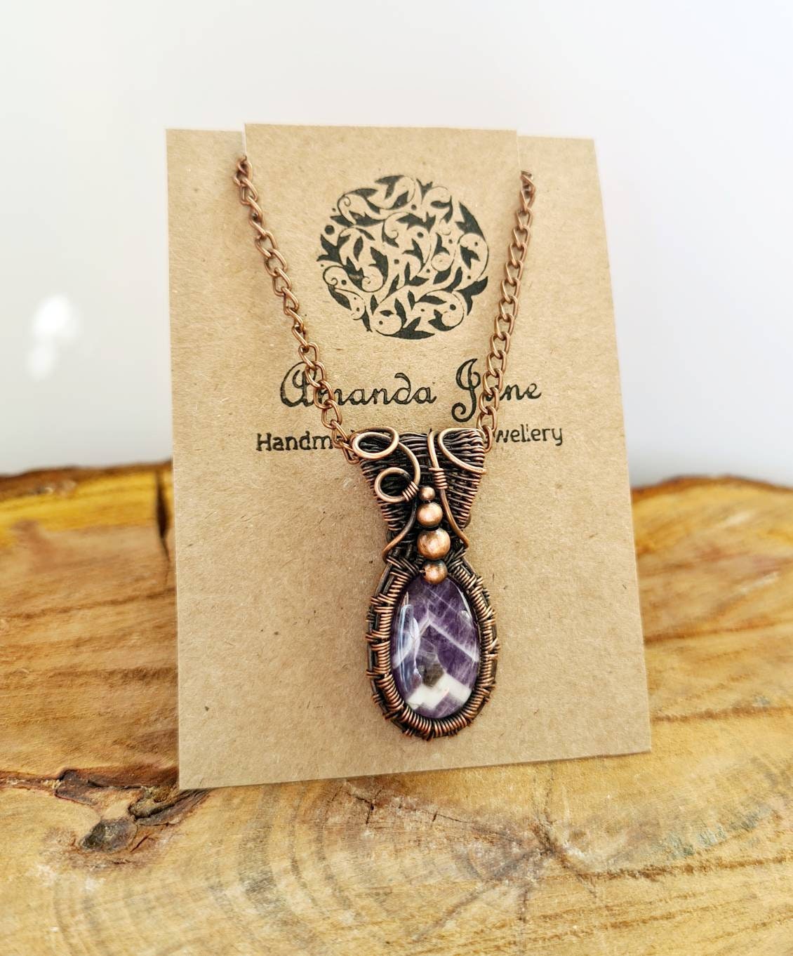 Chevron Amethyst Gemstone Pendant in Copper