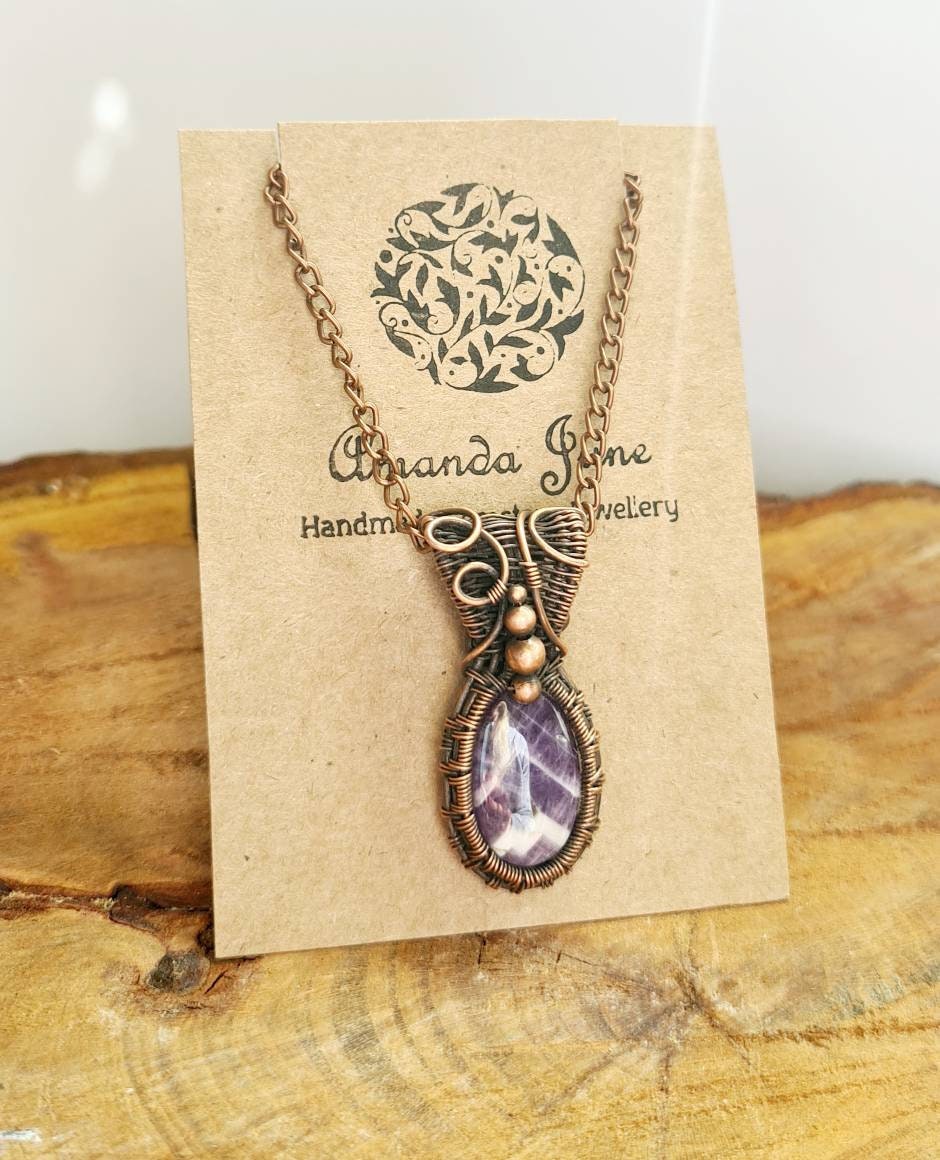 Chevron Amethyst Gemstone Pendant in Copper