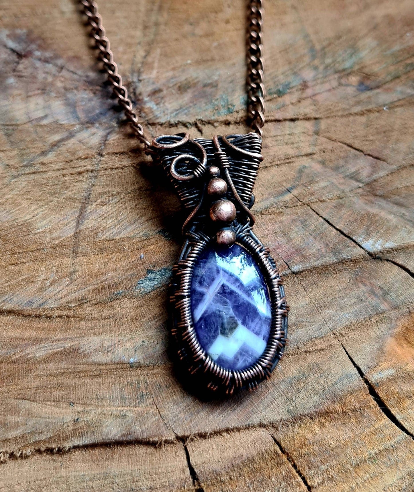 Chevron Amethyst Gemstone Pendant in Copper