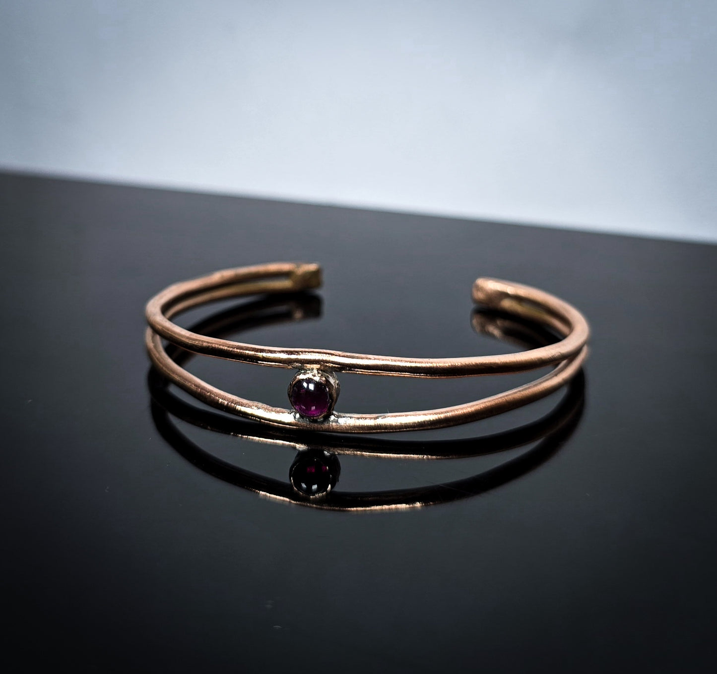 Garnet Gemstone Copper Bangle Handmade