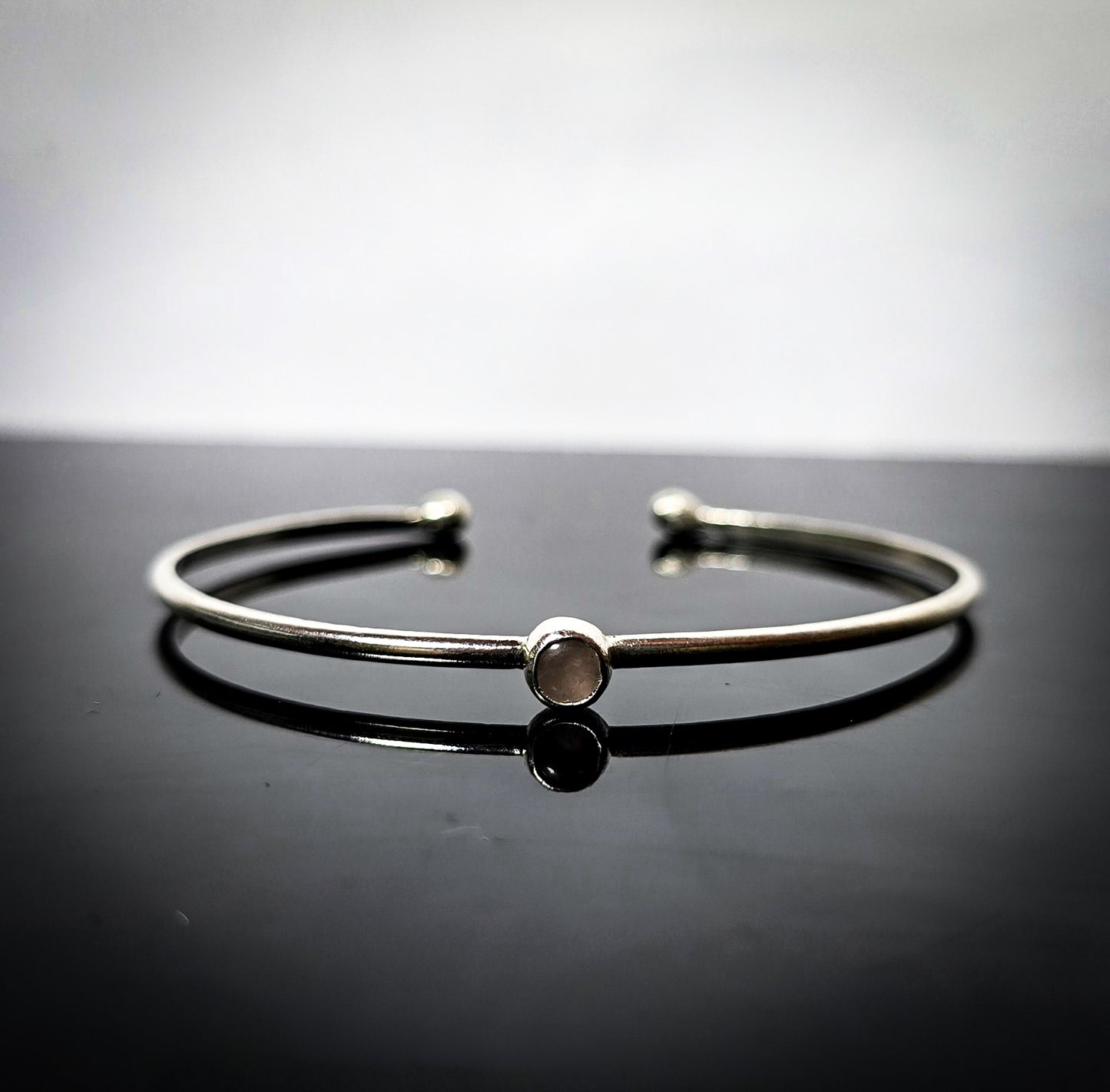 Rose Quartz and Sterling Silver Bangle Handmade