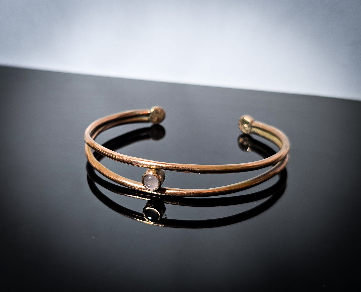 Rose Quartz and Copper Handmade Gemstone Bangle
