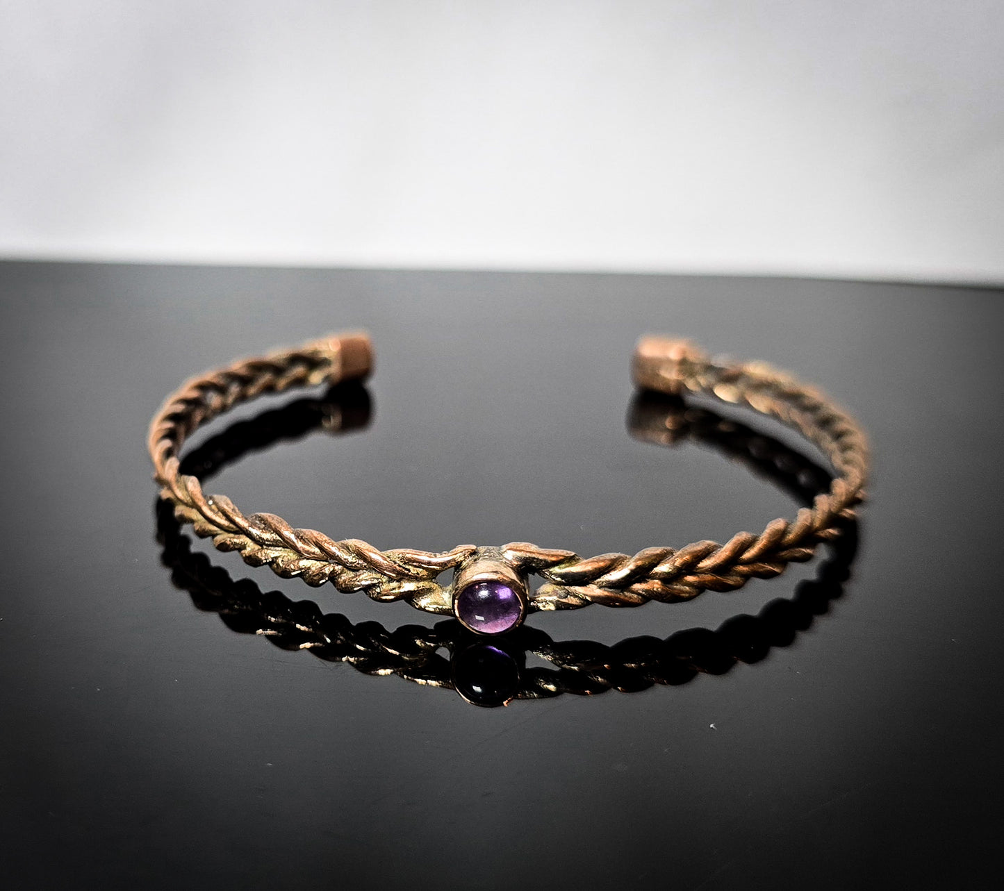 Amethyst and Copper Braided Gemstone Bangle