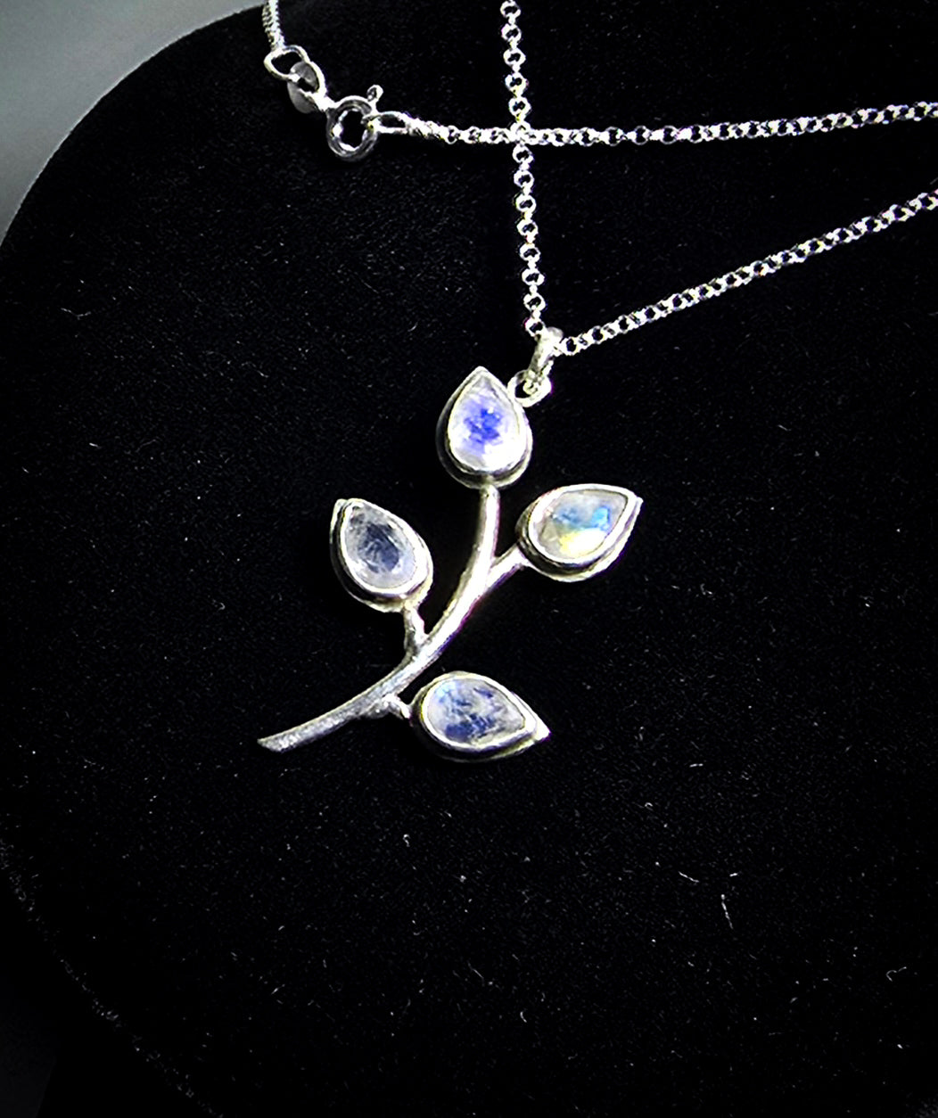 Rainbow Moonstone Leaf Pendant in Sterling Silver Nature-Inspired Handmade Gemstone Pendant