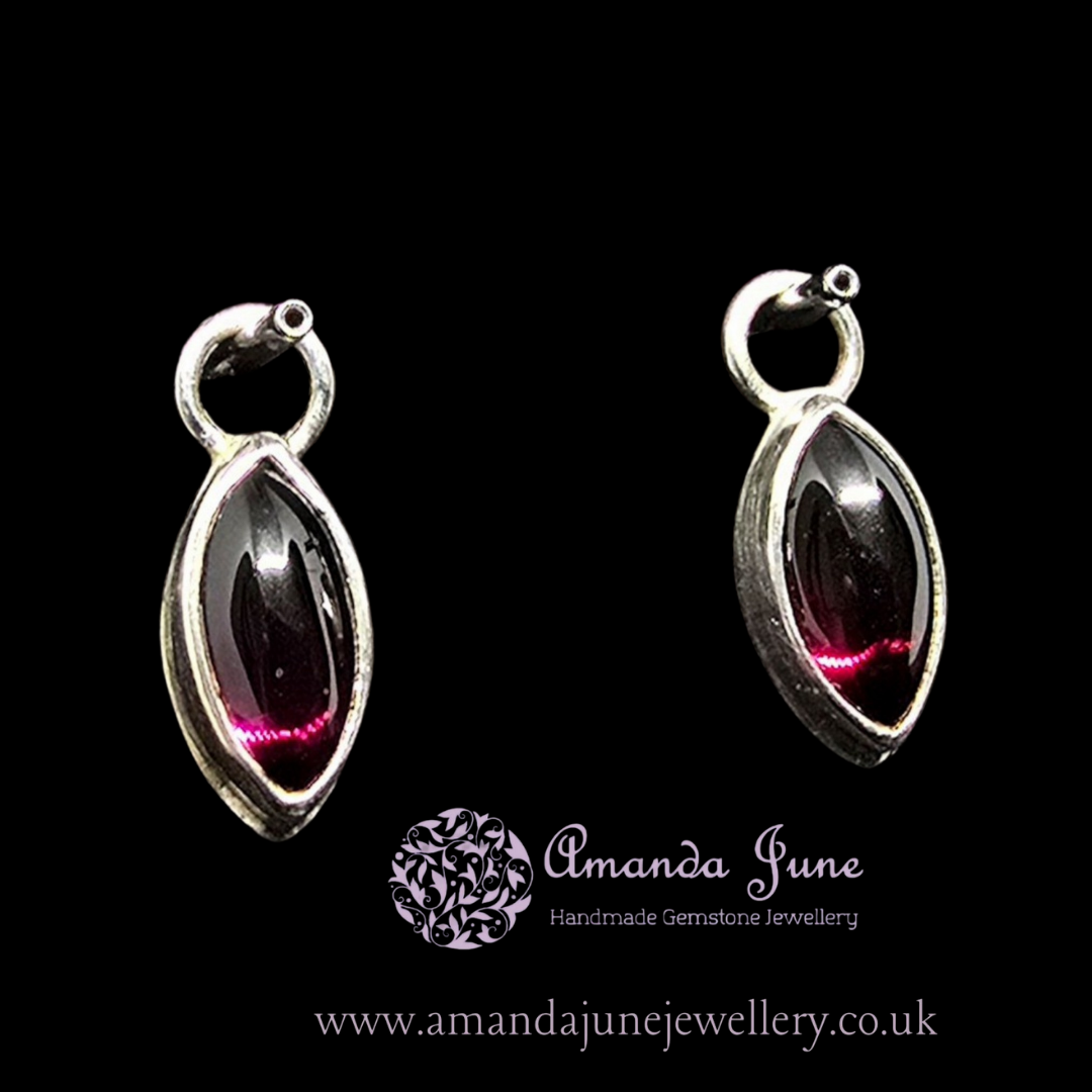 Garnet Marquis Charms - Sterling Silver - Ear Styling for Pierced Ears - Artisan Crafted - Natural Gemstone - January Birthstone
