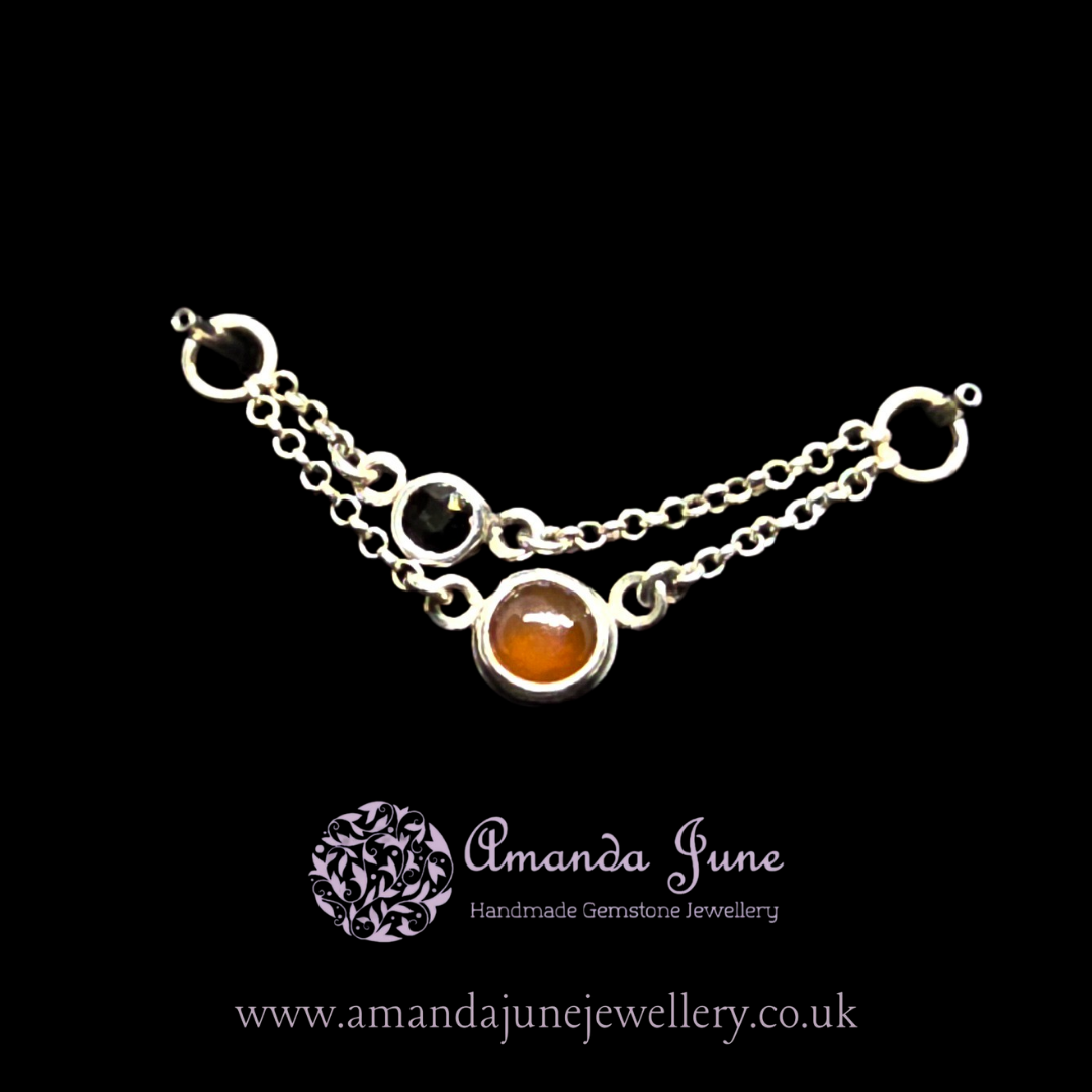 Carnelian and Sapphire Ear Chain - Sterling Silver - Styling for Pierced Ears - Artisan Crafted - Natural Gemstone - September Birthstone