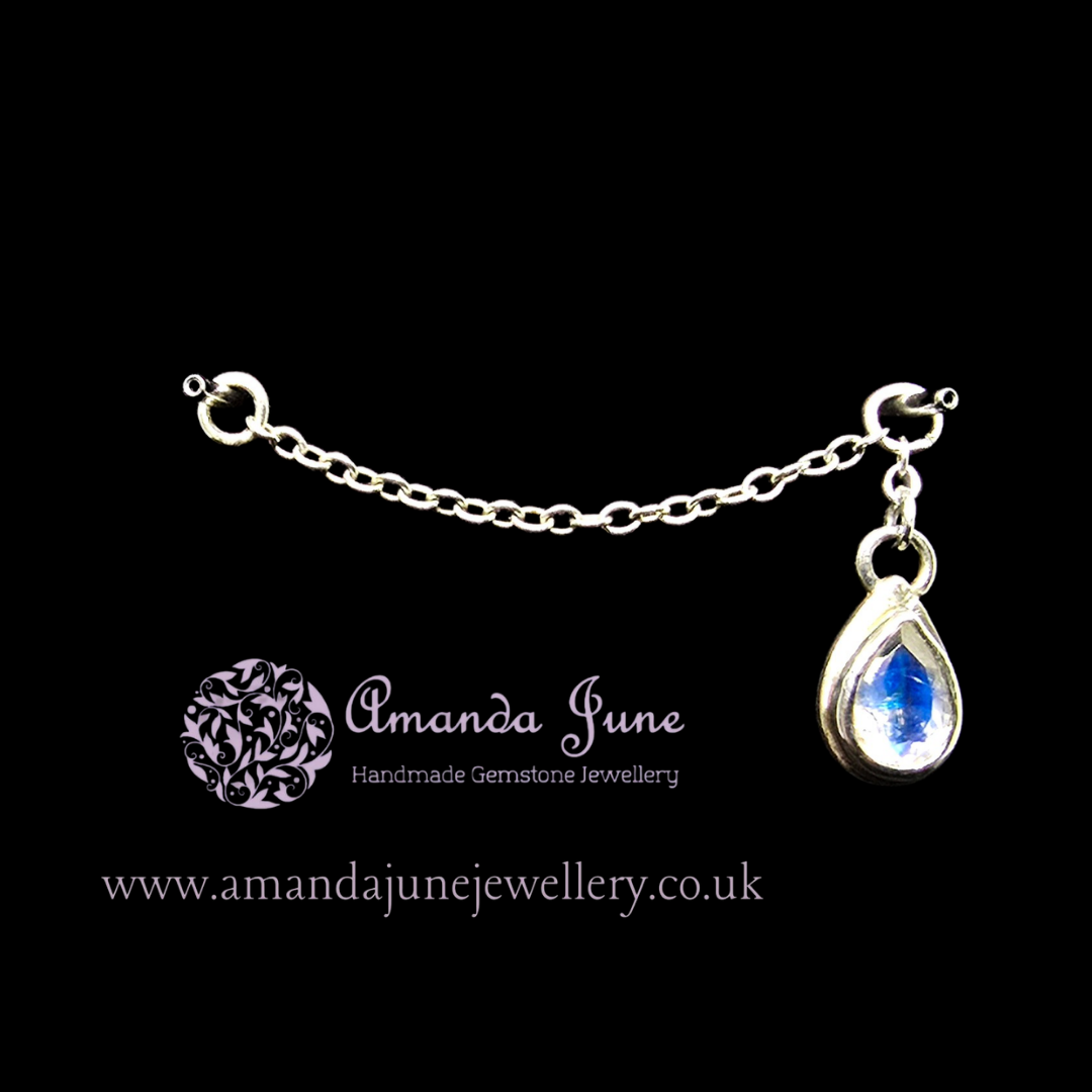 Rainbow Moonstone Ear Chain - Sterling Silver Artisan Crafted Gemstone Jewellery