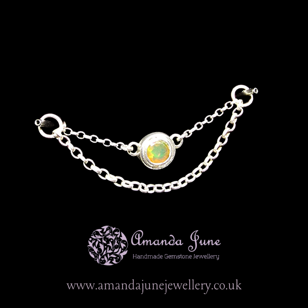 Opal Ear Chain – Sterling Silver, Artisan Crafted, Natural Gemstone Jewellery