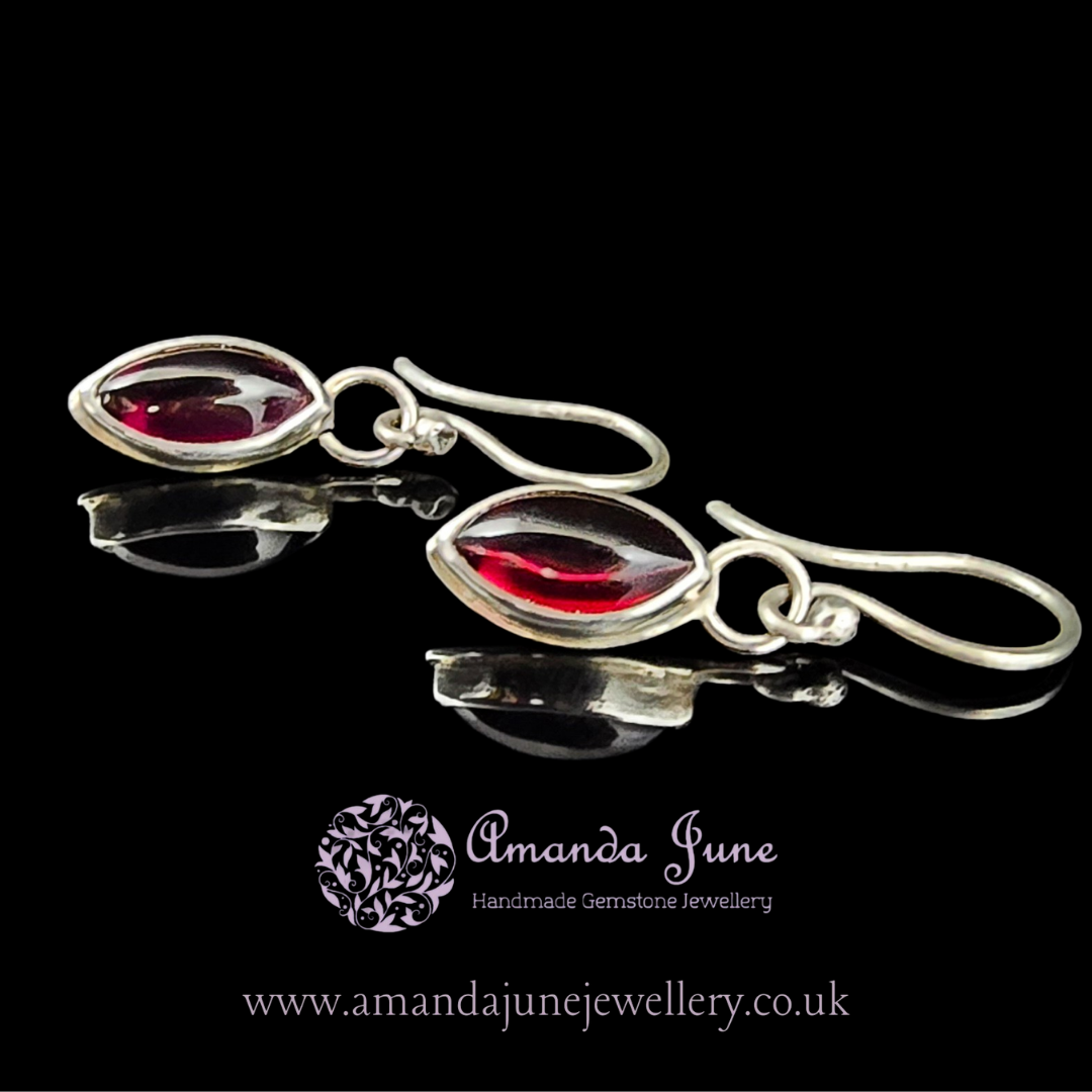 Garnet Marquis Dangle Earrings - Sterling Silver - Artisan Crafted - Natural Red Gemstone - January Birthstone